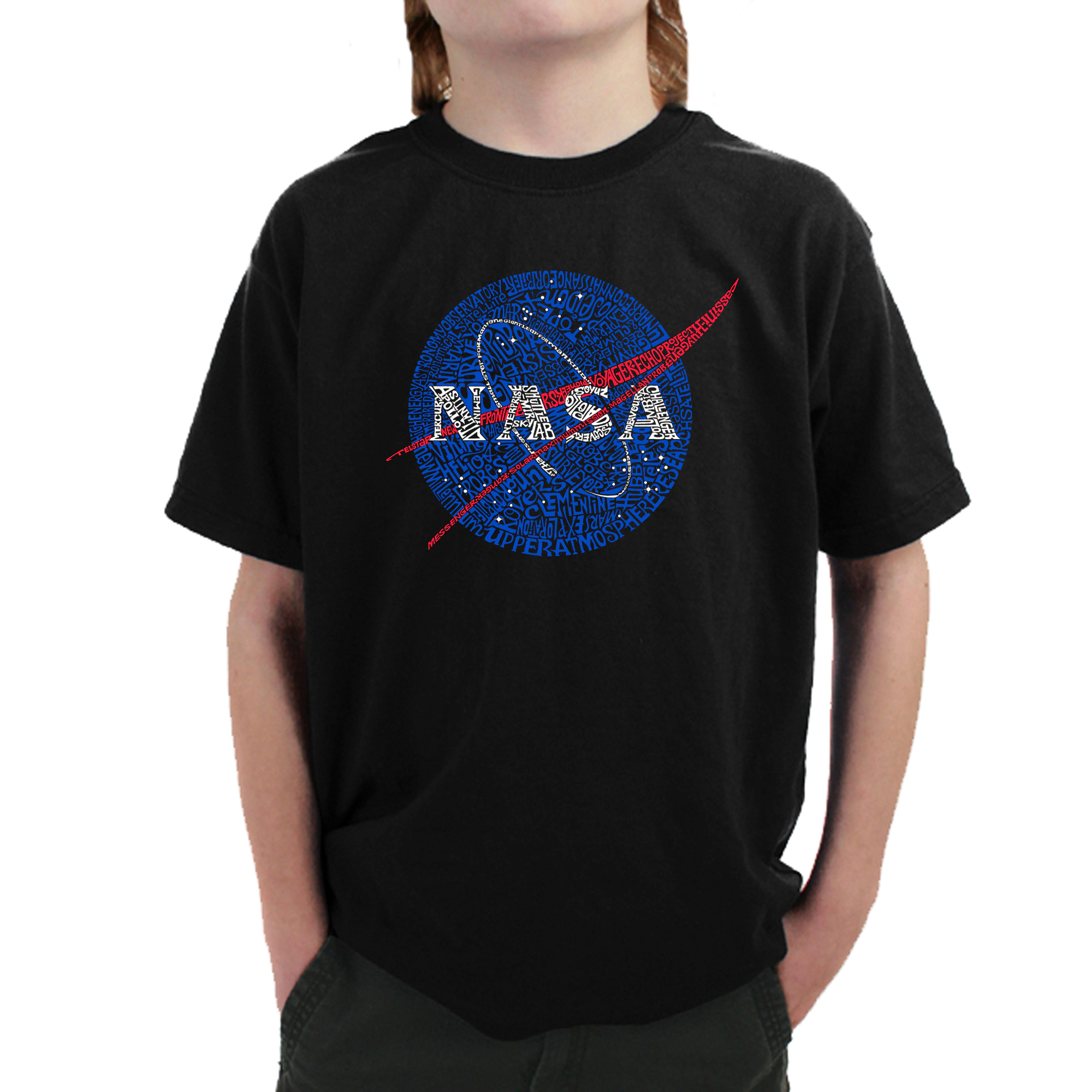LA Pop Art Boy's Word T-Shirt - NASA's Most Notable Missions