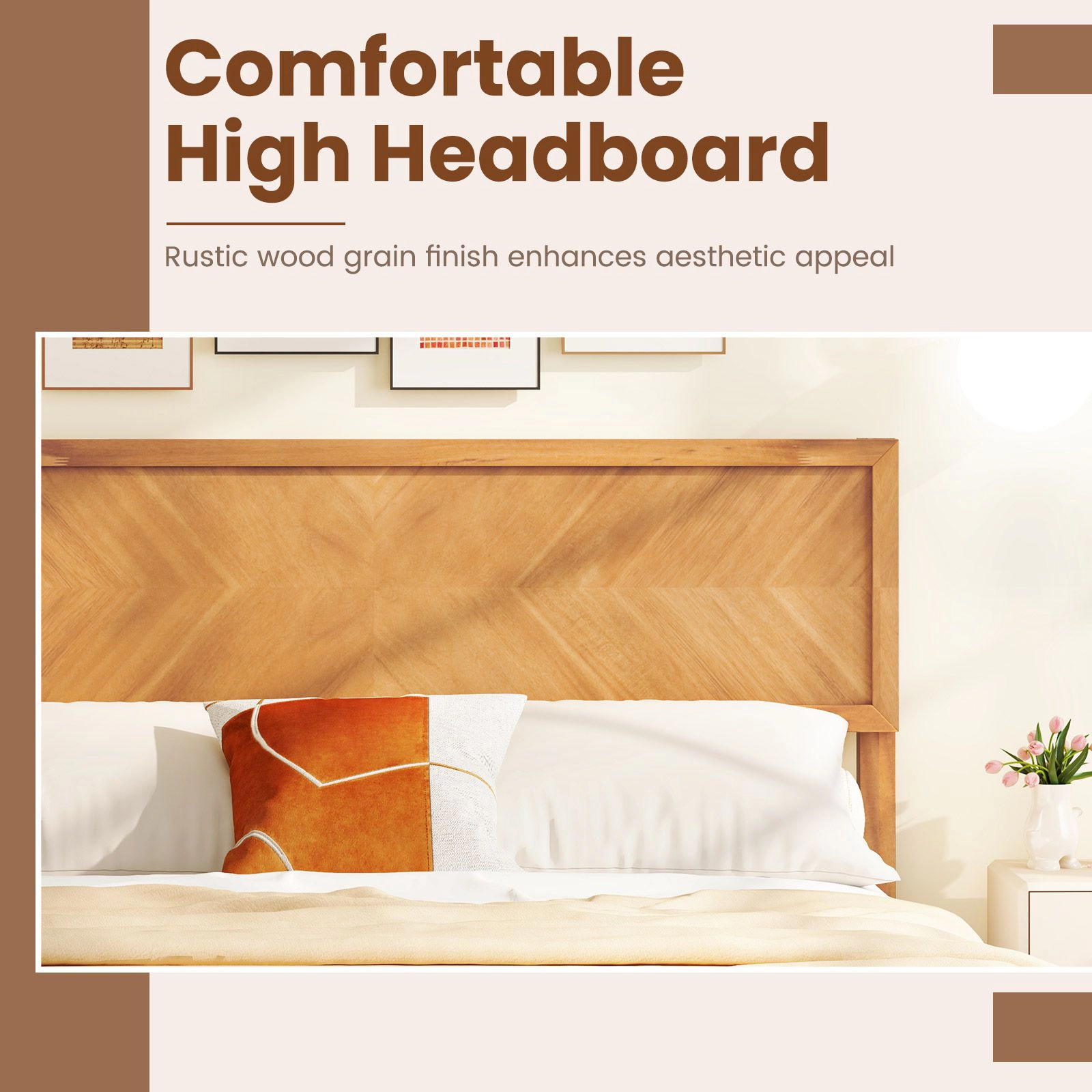 SlickBlue Wooden Platform Bed Frame with Headboard and Slats