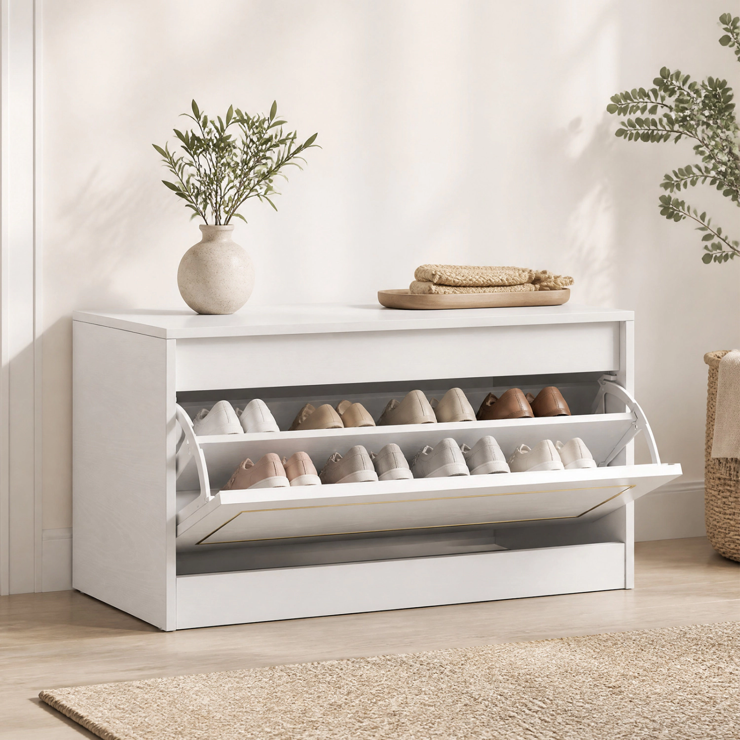 LJG Narrow Shoe Cabinet with 1 Flip Drawer and Adjustable Shelf for Hallway