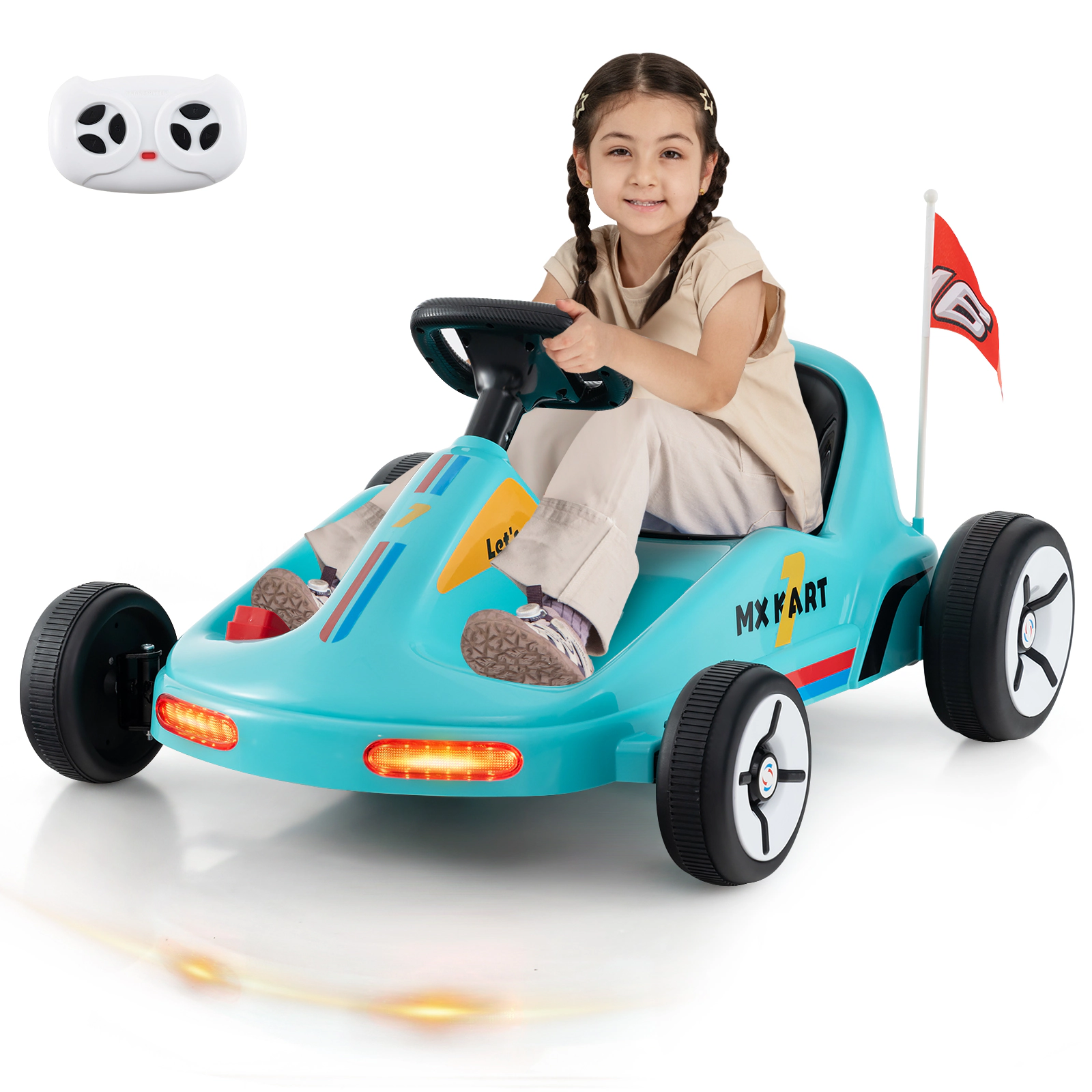 LJG 12V Electric Go Kart for Kids Race Toy with Remote Control and Music