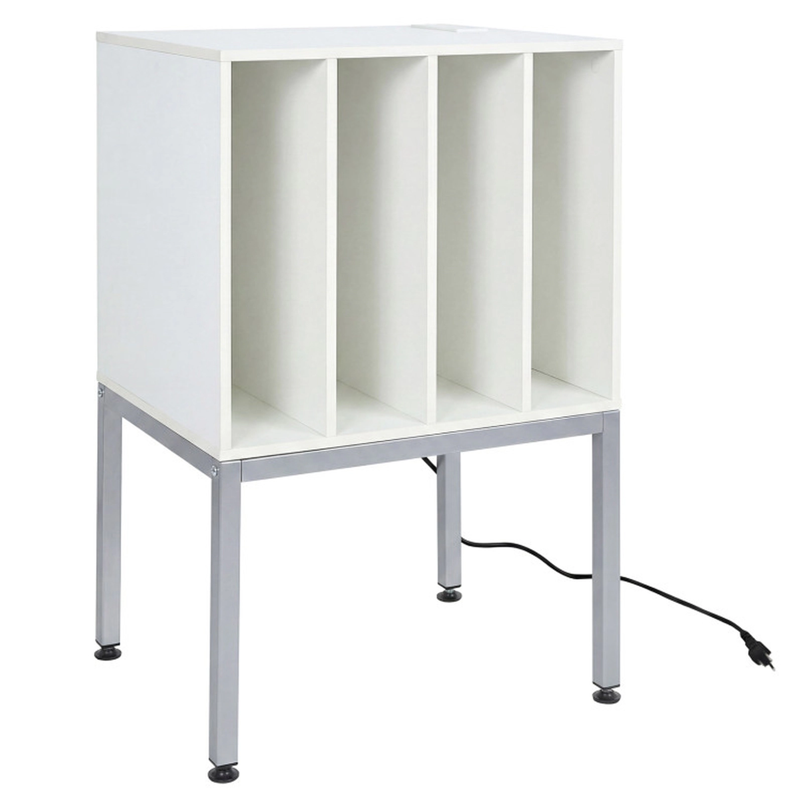 SUGIFT White Record Player Stand with Storage for 150 Vinyl Albums, Power Outlets and USB Ports