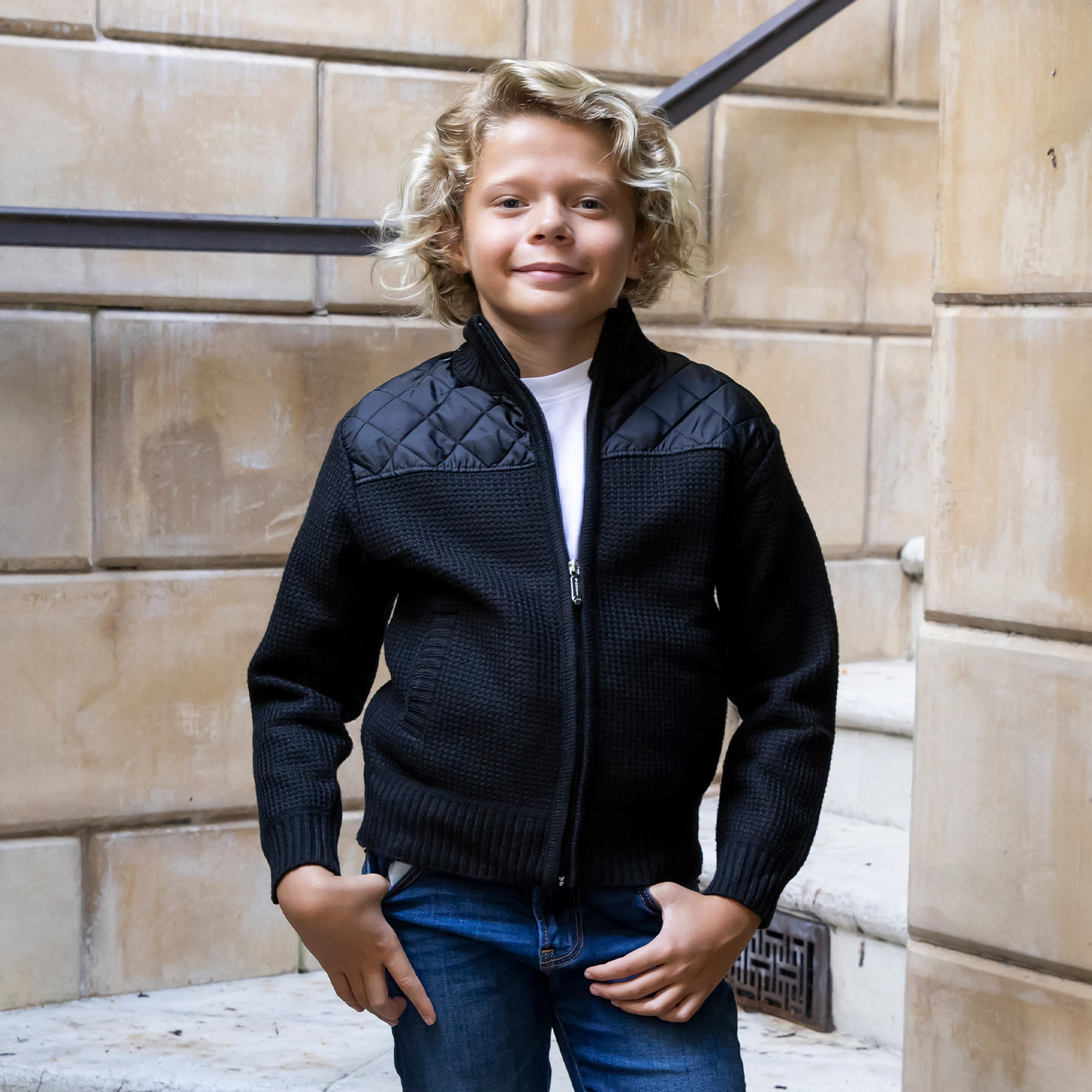 Gioberti Boy's Knitted Full Zip Cardigan Sweater With Soft Brushed Flannel Lining
