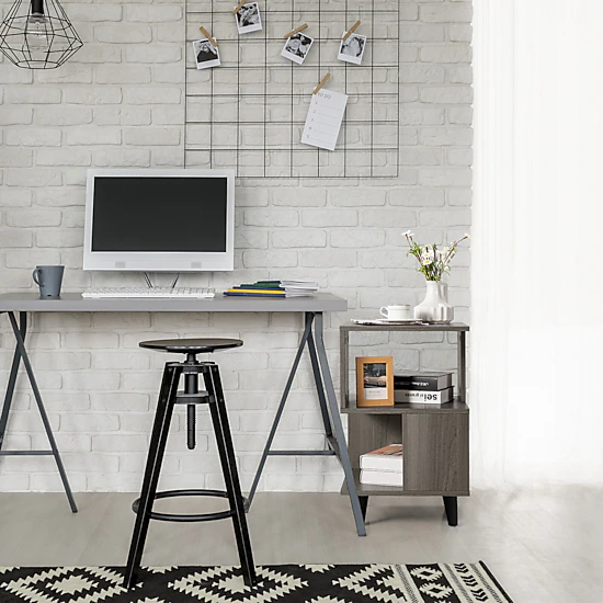 SUGIFT Asymmetrical Storage 2-Piece Modern Nightstand Set with Legs 33-lb Capacity 16 x 16 x 25 in Gray