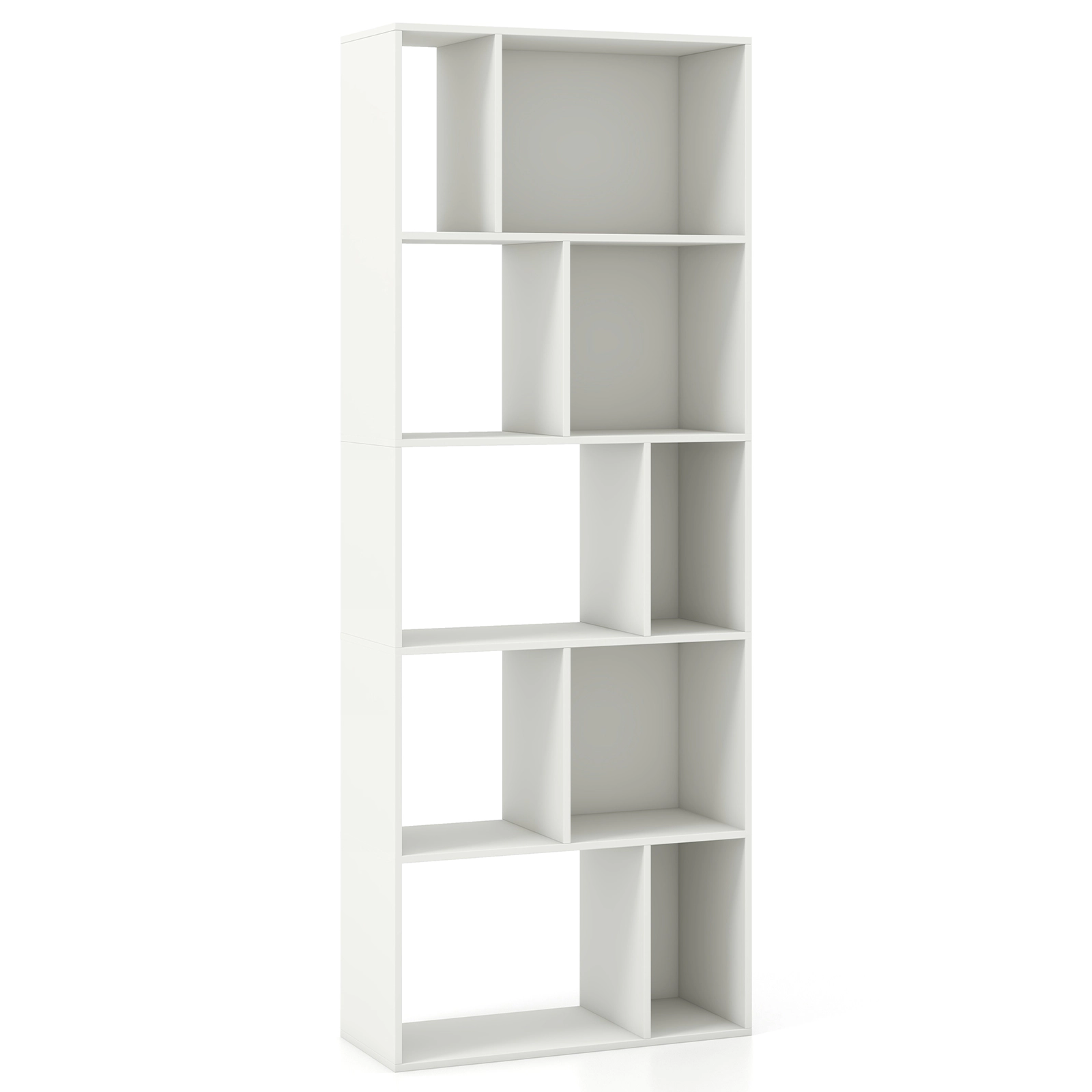 SUGIFT 5-Tier White 63-in Tall 10-Cube Geometric Bookshelf with Anti-Falling Back Panel and Storage Shelf