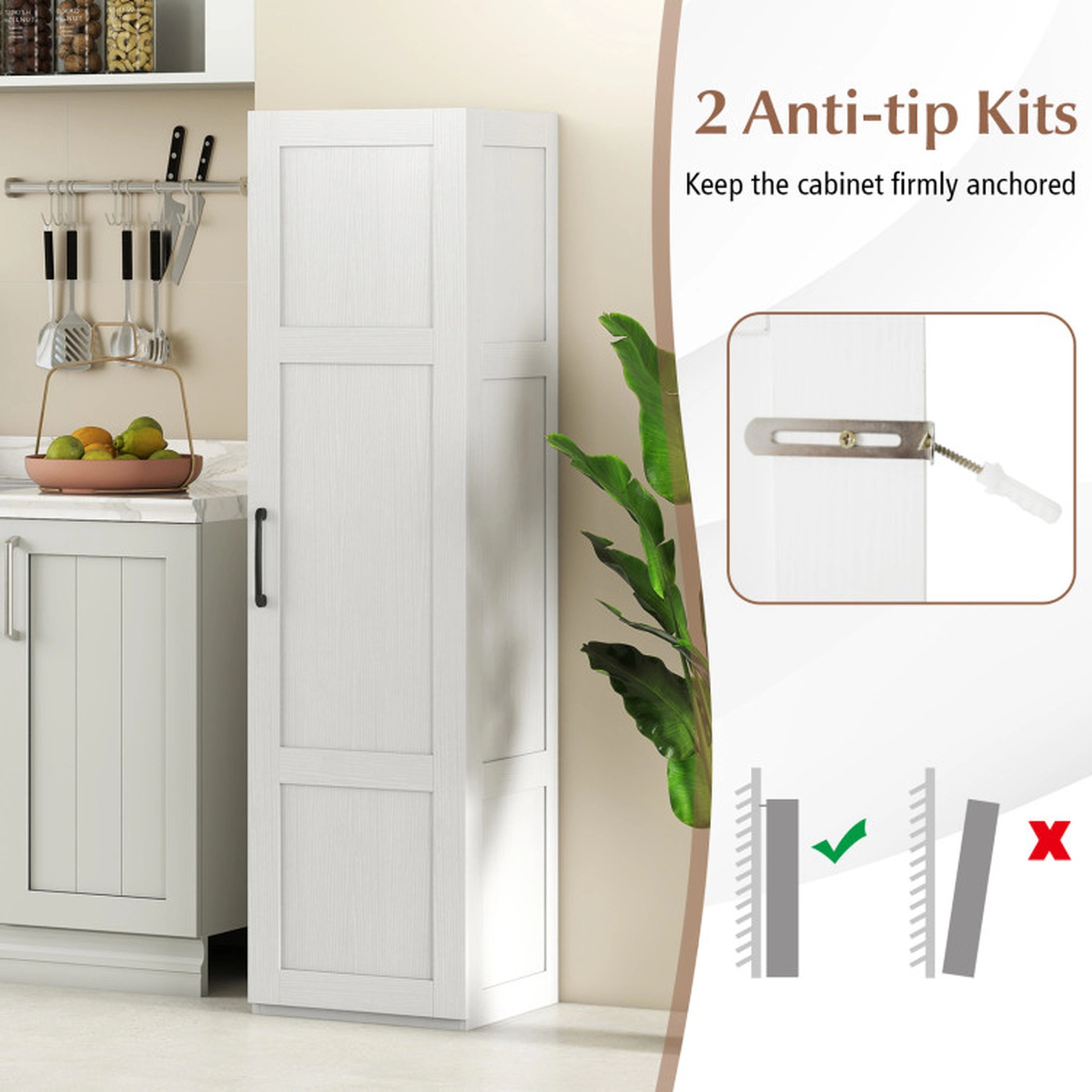 SUGIFT Tall Narrow 4 Shelves Door Freestanding Bathroom Storage Cabinet 16-in x 15-in x 59-in 110-lb Capacity White