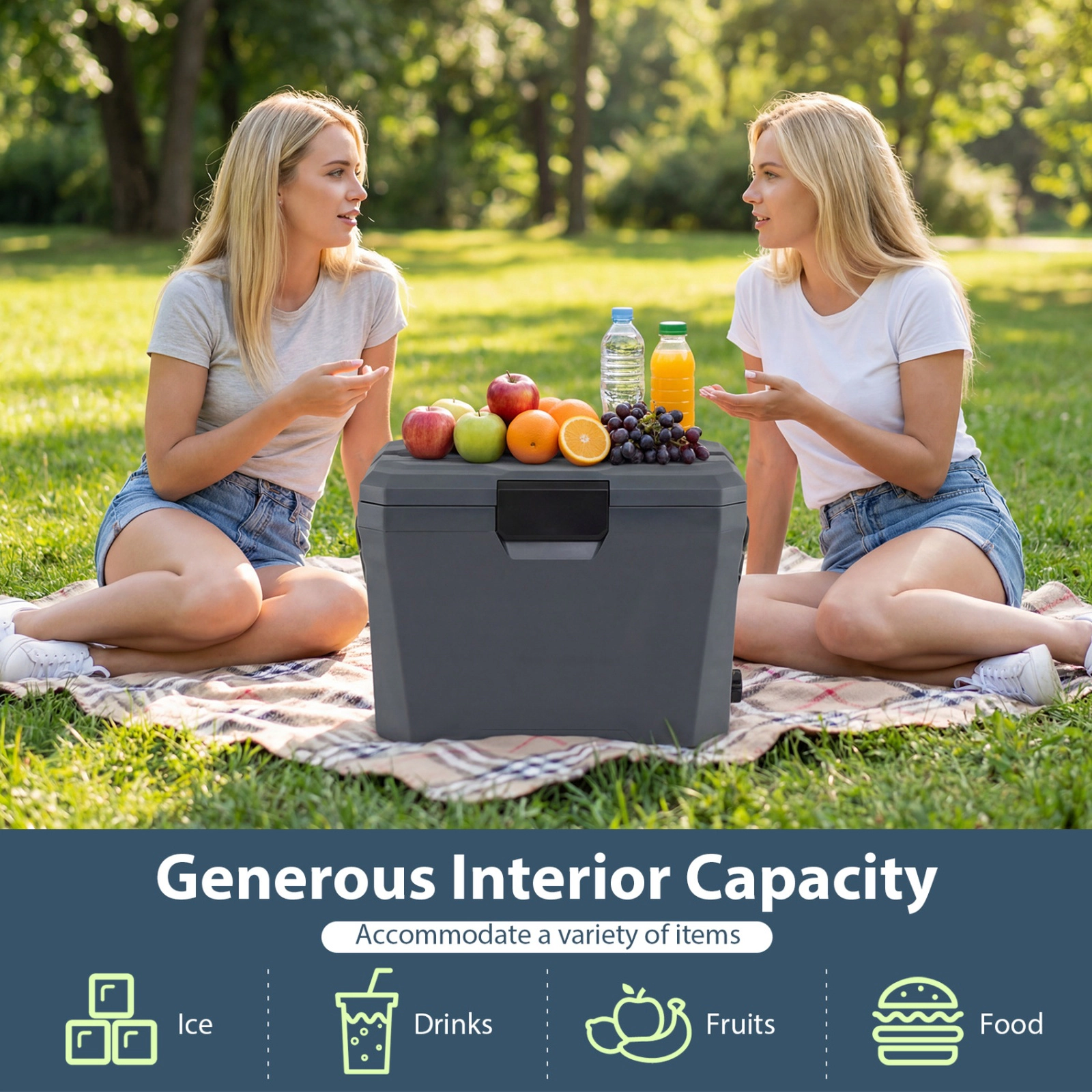 SUGIFT Triple-Layer Insulated Hard Shell Cooler Ice Chest 110-lb Capacity 21-Qt with 2 Cup Holders Blue/Gray/Pink/Tan