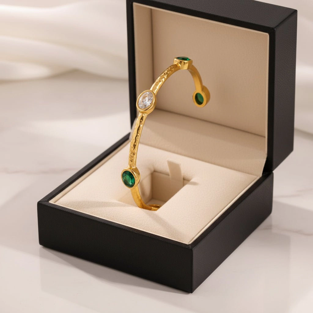 DressAtR Women's Gold Plated Geometric Zircon Bangle