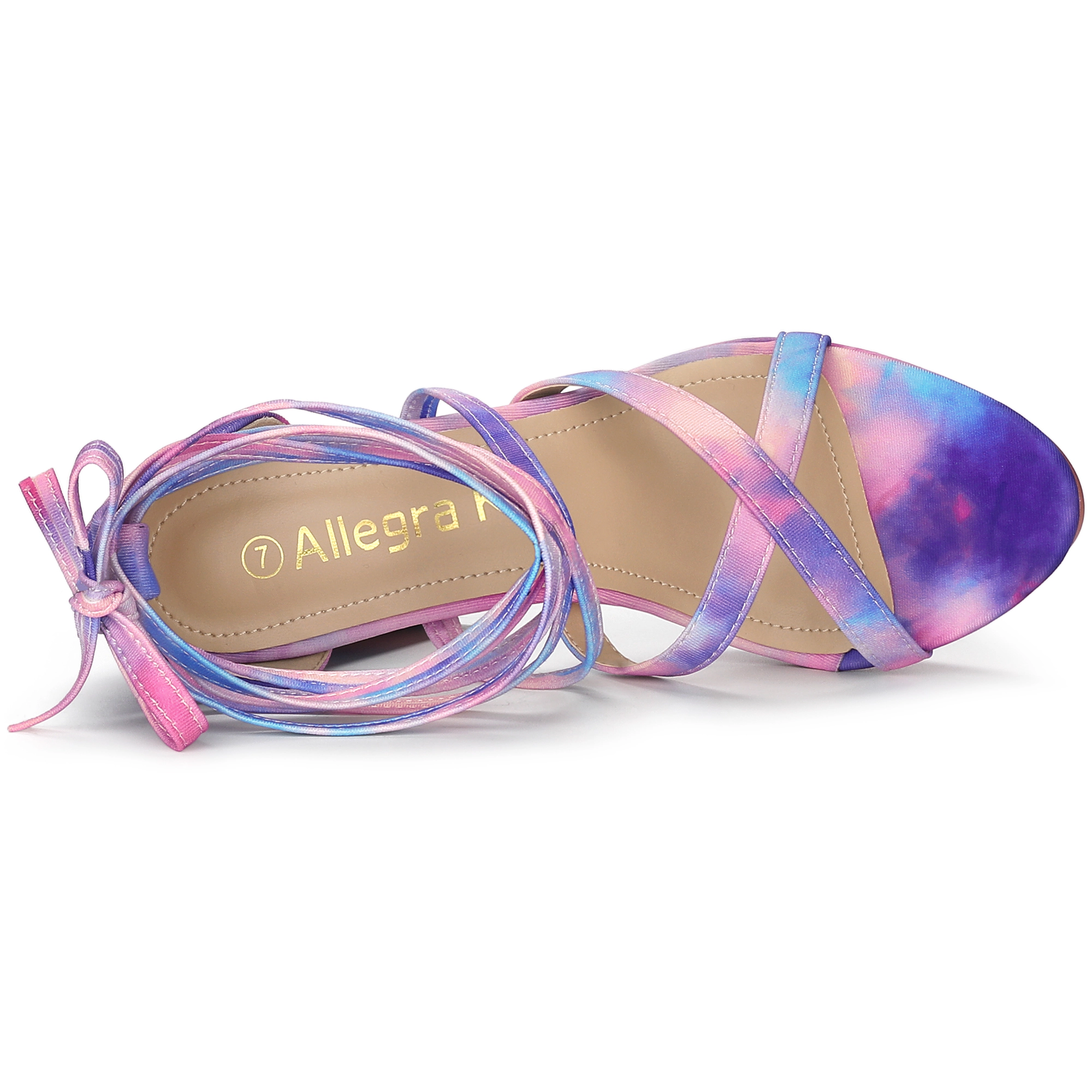 BLISSFUL STEP Women's Tie Dye Platform Chunky Heel Lace Up Open Toe Sandals