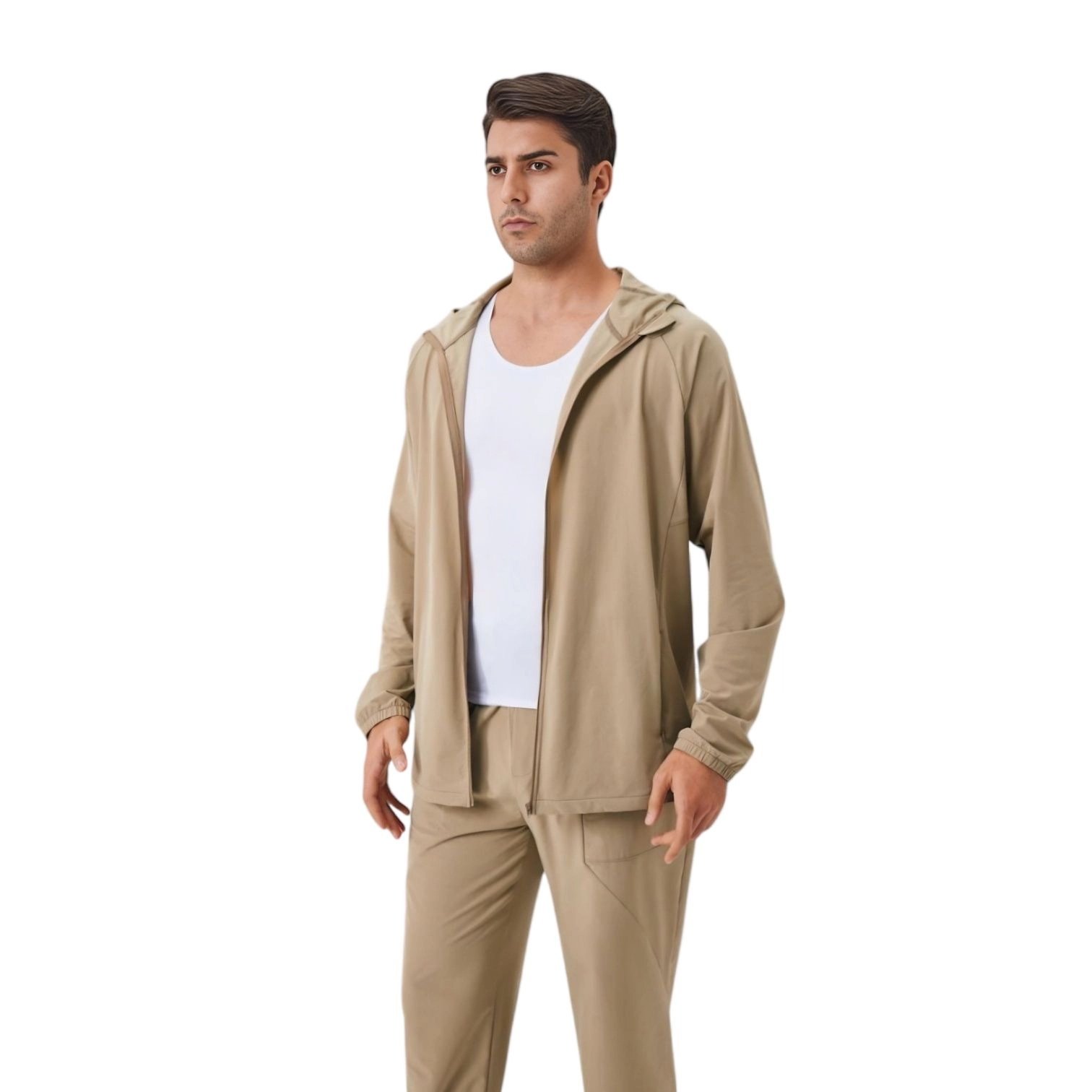 Anna-Kaci Men's Lightweight Zip-Up Hoodie Jacket with Adjustable Hood and Side Pockets