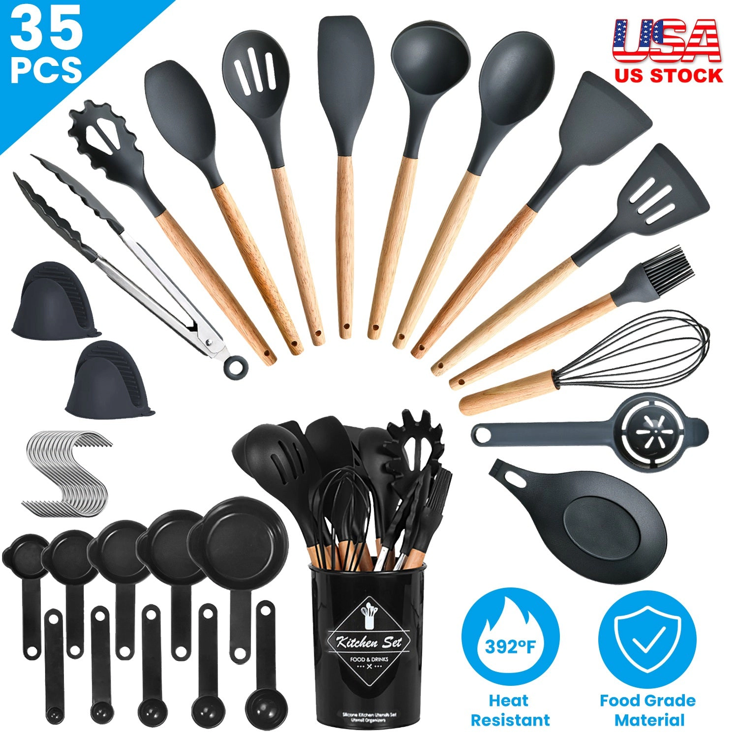 GBruno 35-Piece Silicone Kitchen Utensil Set With Holder