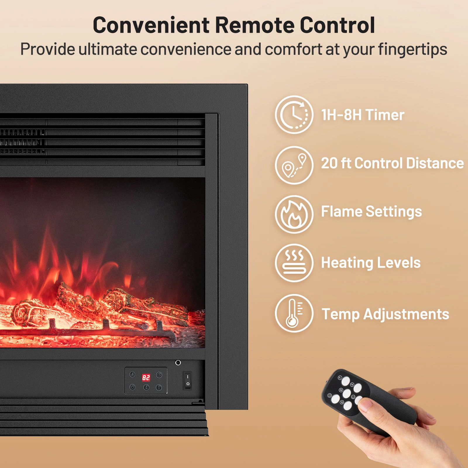 SlickBlue 33/36 Inch Electric Fireplace Insert, 1500W Heater, 5000 BTU, Remote Control, Recessed
