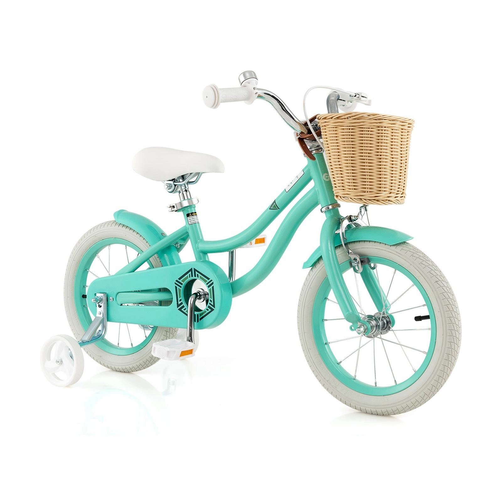 SUGIFT Green Training Wheels Front Basket and Adjustable Handlebar Seat Kids 14 Inch Bike