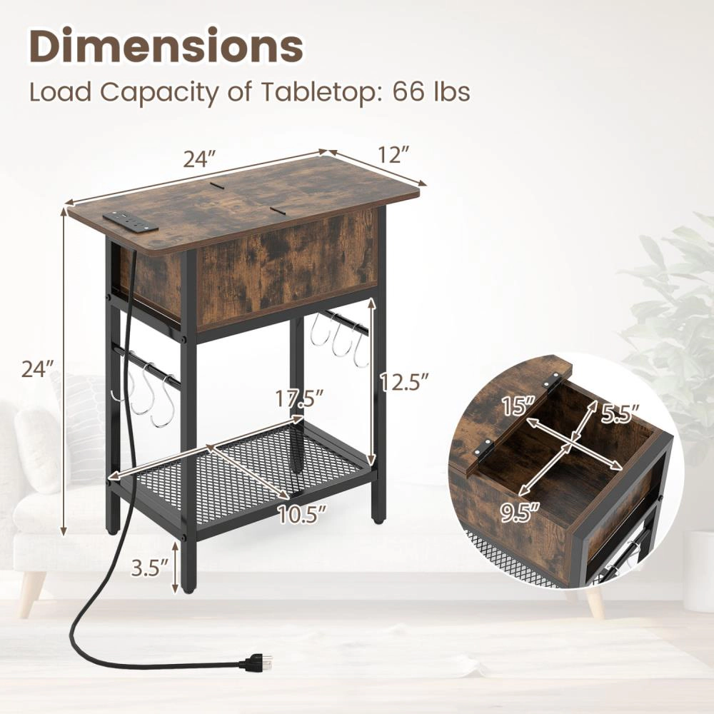 Hivvago End Table With Charging Station Usb Ports Outlets And Flip Top