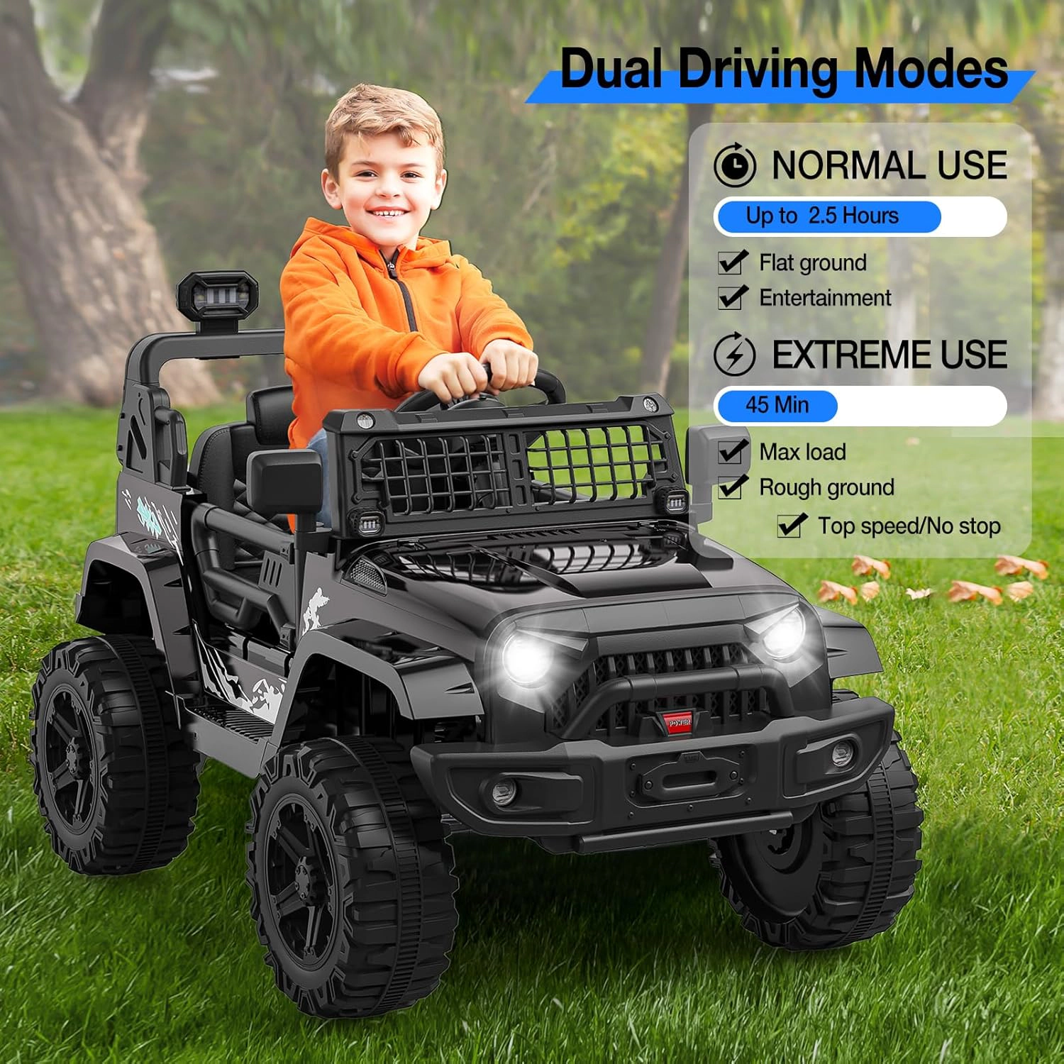 12V Kids Ride On Truck, Battery Powered Electric Car w/Remote, 3 Speeds, Spring Suspension, Headlights & Music for 3-8