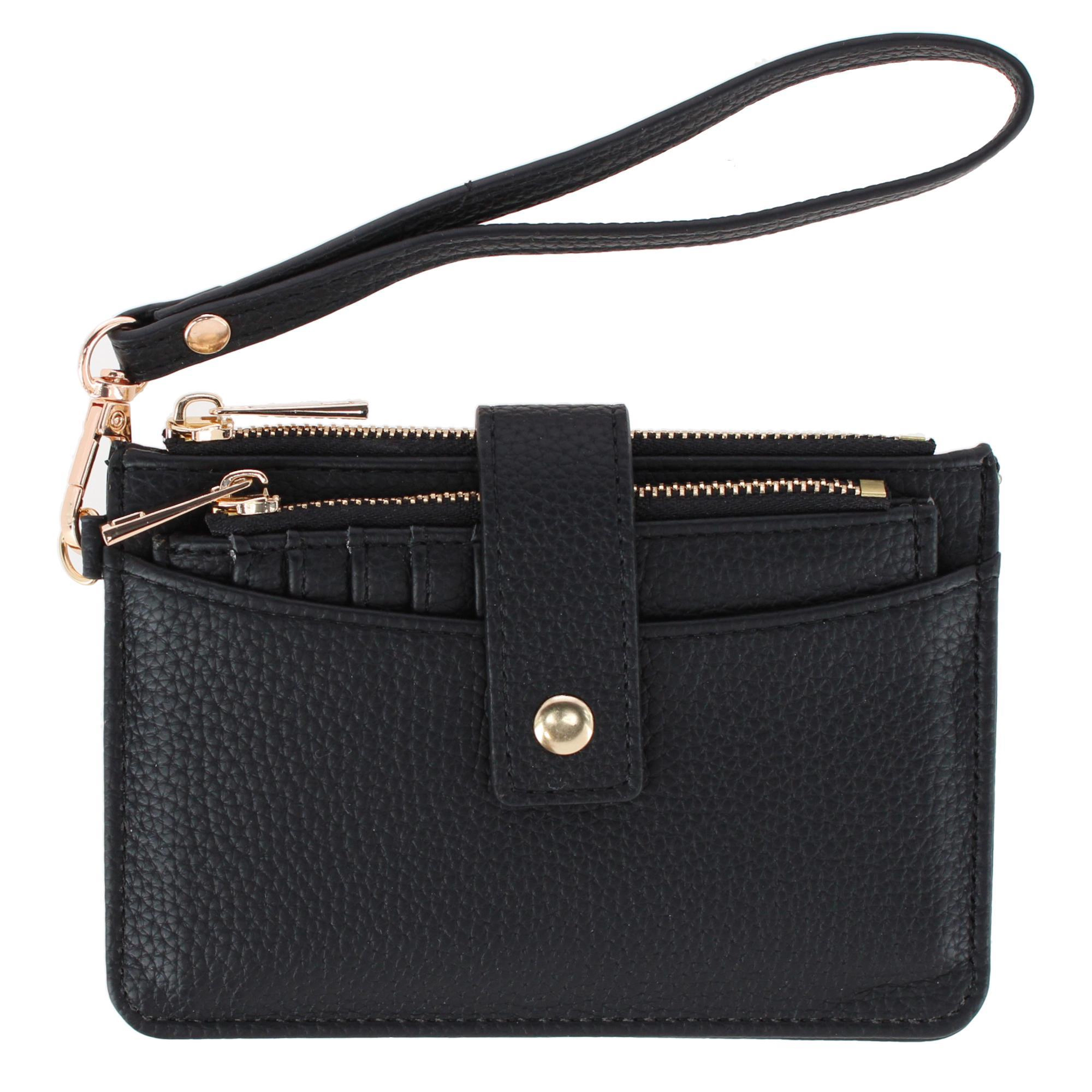 CTM Women's Premium Faux Leather Solid Color Card Case Wristlet