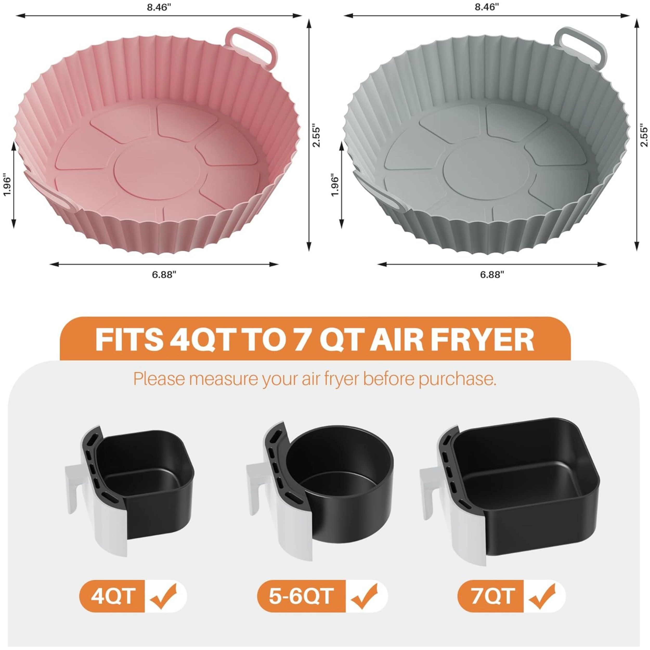 Stock Preferred Pack of 2 Reusable Silicone Air Fryer Liners with Handles for 4 to 7 QT