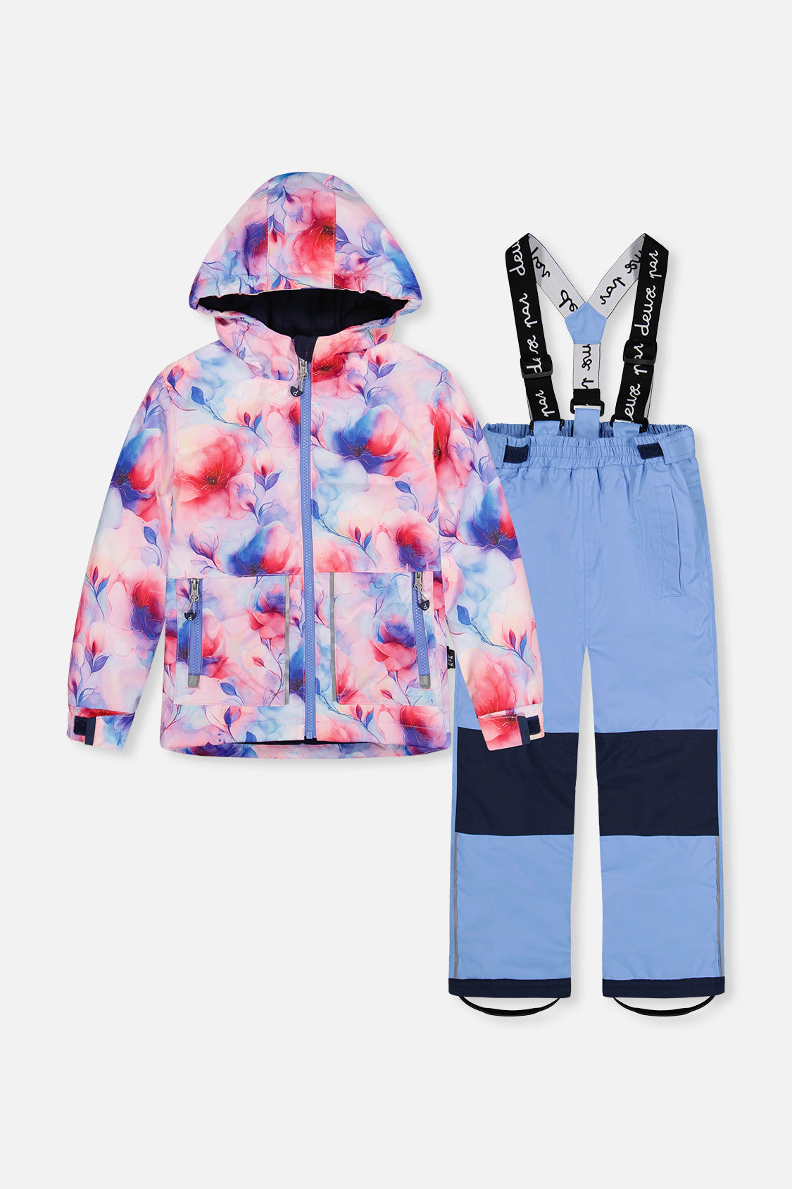 Deux par Girls Flower Print Lightweight Two Piece Snowsuit with Hooded Jacket and Snow Pants