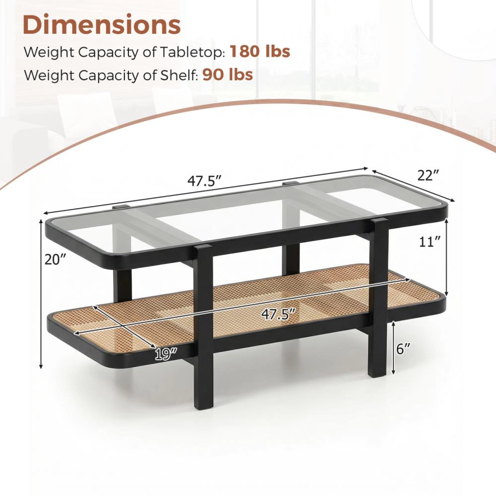 Hivvago 2-Tier Glass-Top Coffee Table Featuring Practical Storage