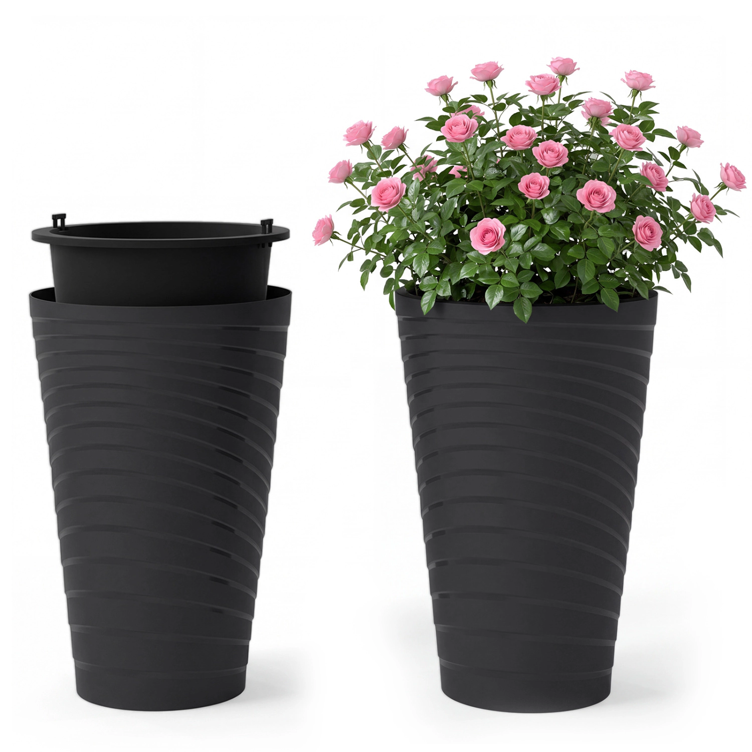 LJG Tall Flower Pot Set of 2 with Insert Bucket and Handle Design