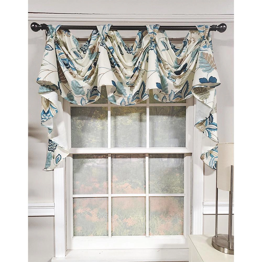 RLF Home Samanta 3" Tab Top Luxurious and Elegant Window Treatment 3-Scoop Victory Swag 56" x 18" Blue