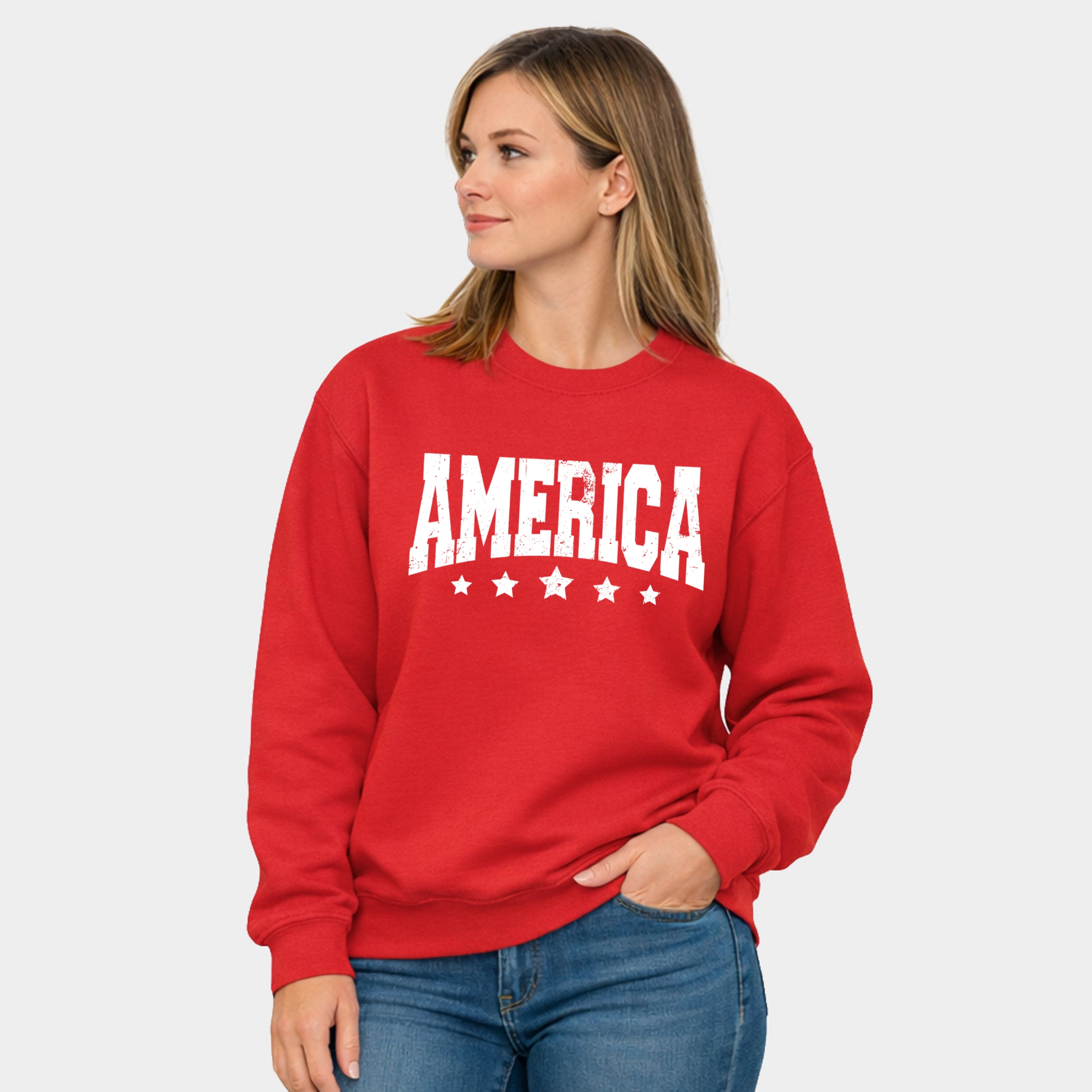 Simply Sage Market - America Varsity Star Distressed  Women's Graphic Sweatshirt