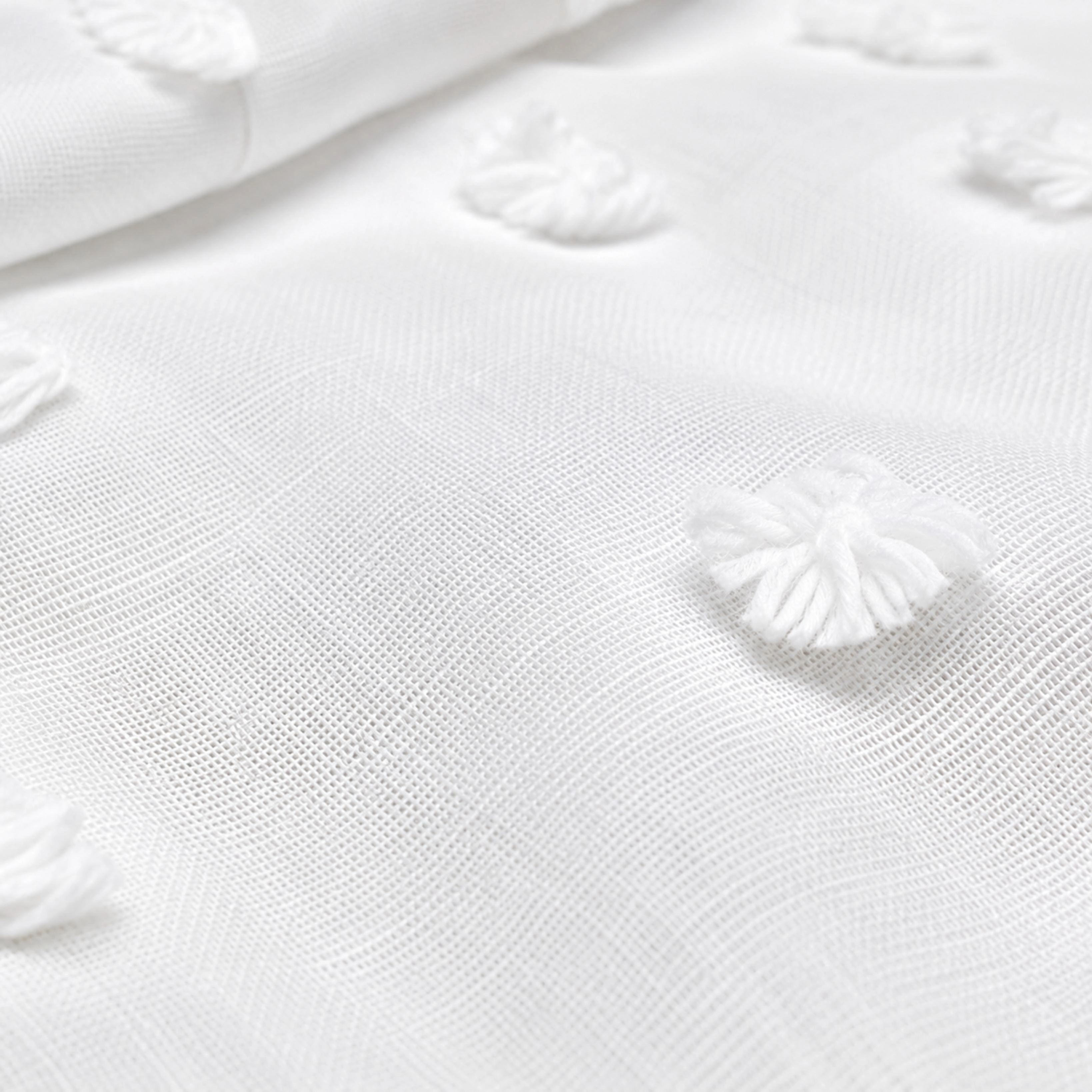 Dainty Home Snowball Modern 3D Linen-Look Fabric Shower Curtain With 3D Cotton Like Puffs 70" x 72"