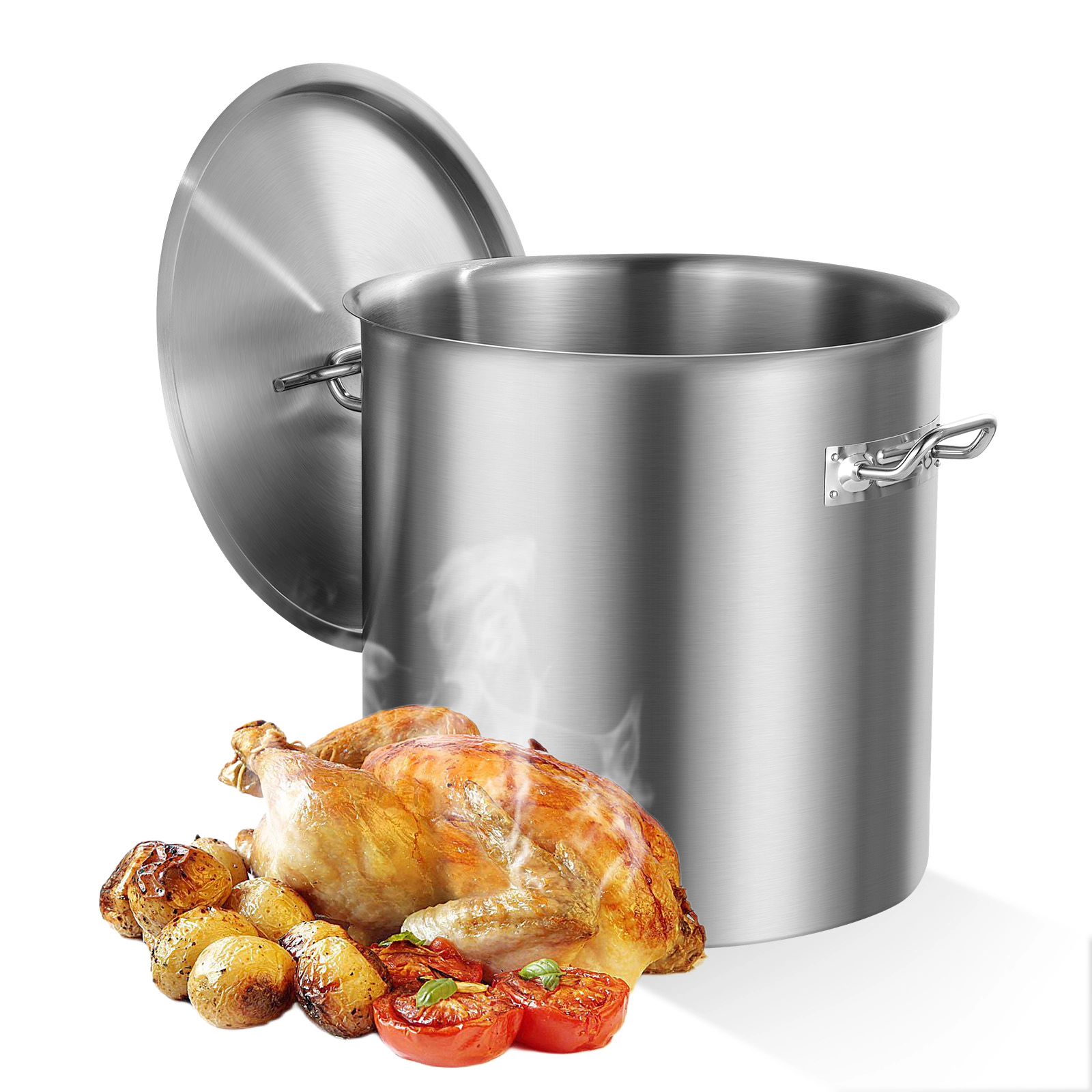 HONGGE Stainless Steel Stockpot Large Cooking Pots Cookware Sauce Pot with Basket Lid and Handle Heavy Duty Commercial