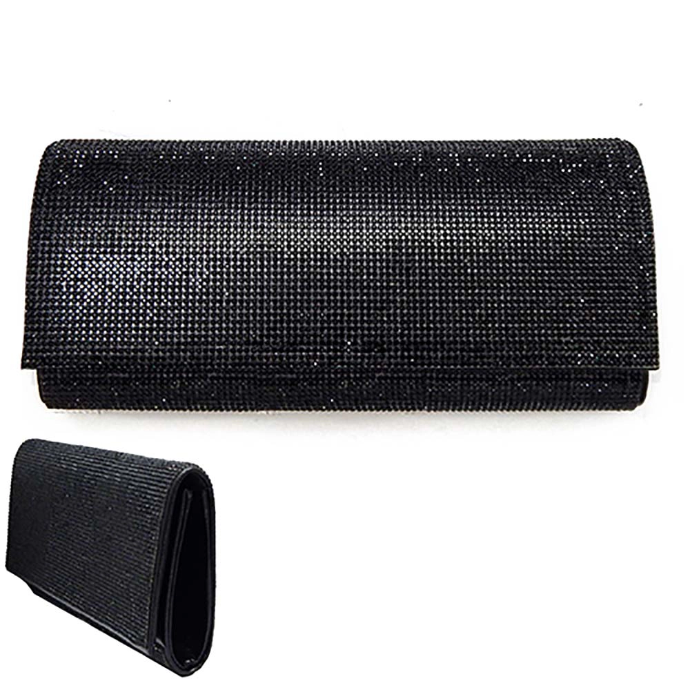 Fashnzfab Bling Solid Evening Clutch Crossbody Bag 9.5" X 1.75" X 4.25"