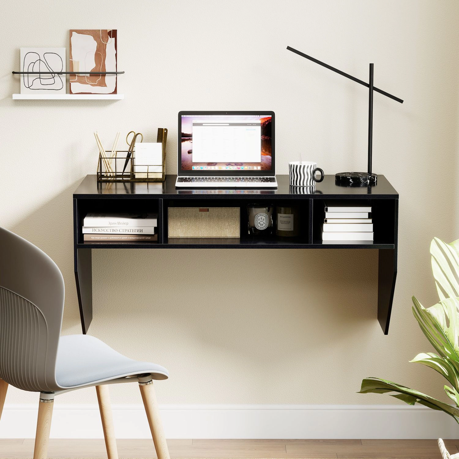 SlickBlue Wall Mounted Writing Desk with Storage Shelves
