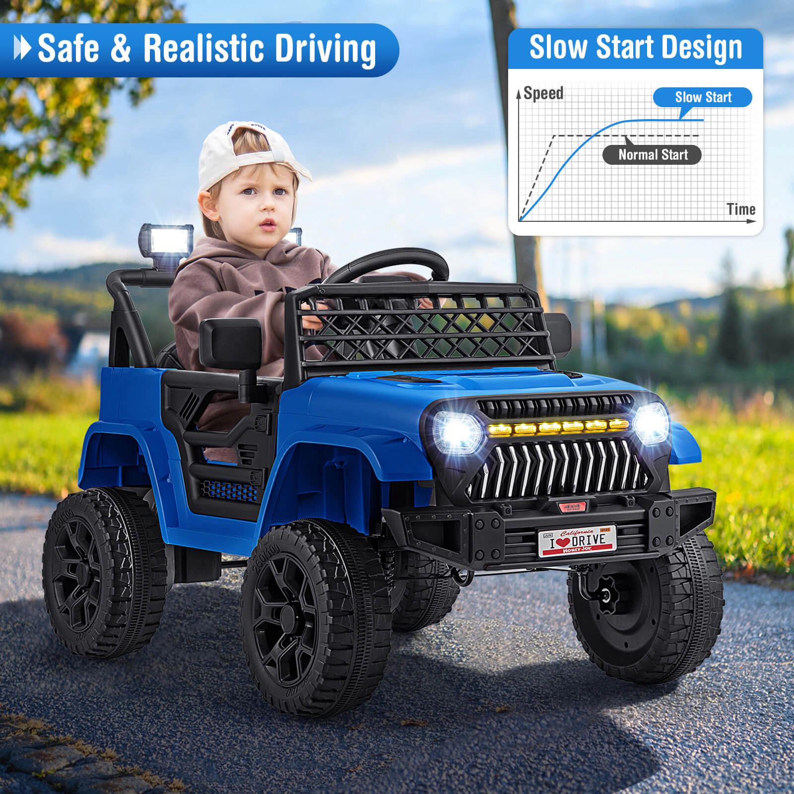 Costway 12V Kids Ride on Truck Car w/ Parental Remote 3 Speeds LED Lights & Music Player