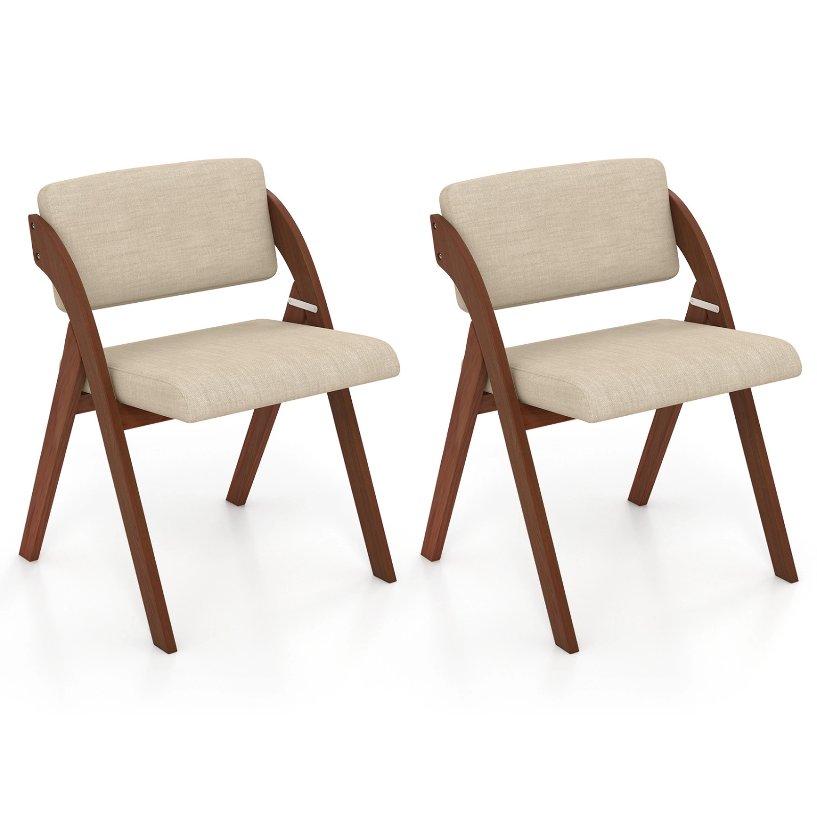 SUGIFT Set of 2 Folding Kitchen Dining Chairs with Rubber Wood Legs 355-Lb Capacity 21-in Wide Seat Walnut & Beige