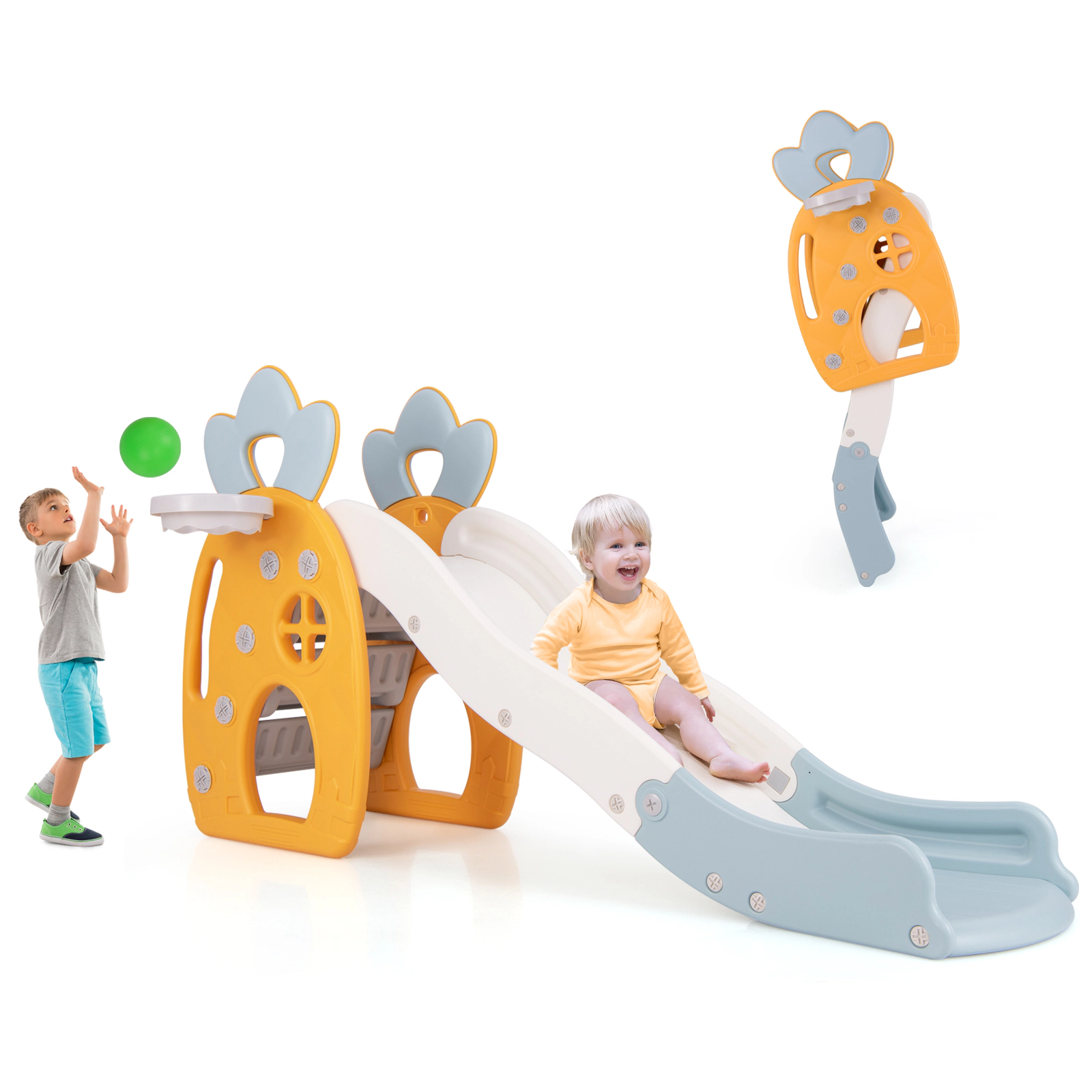 SUGIFT Basketball Hoop and Buffer Zone for Ages 3 and Up Foldable Kids Slide