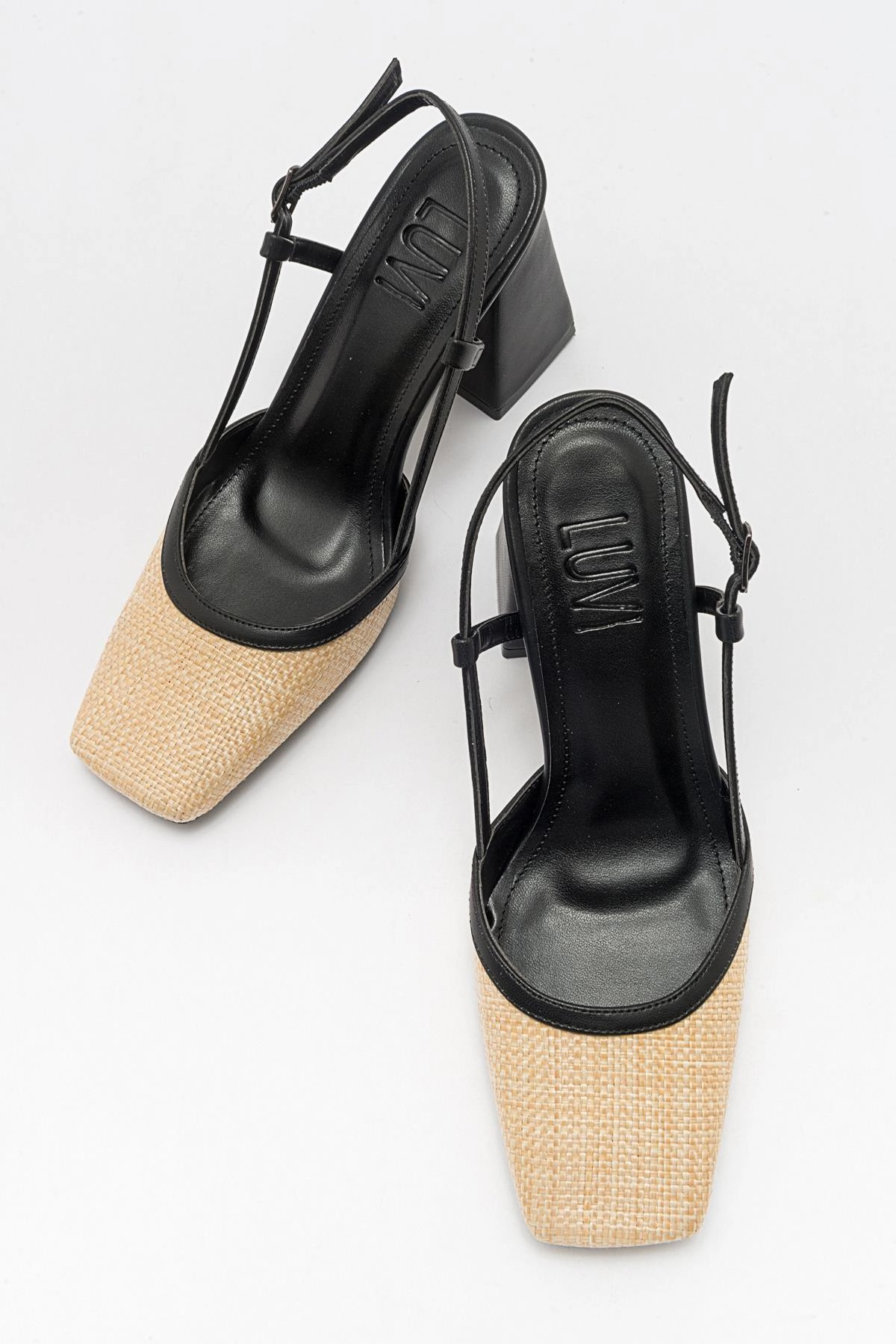 Prologue Shoes Womens Rivie Raffia Square Toe Block Heel Pump