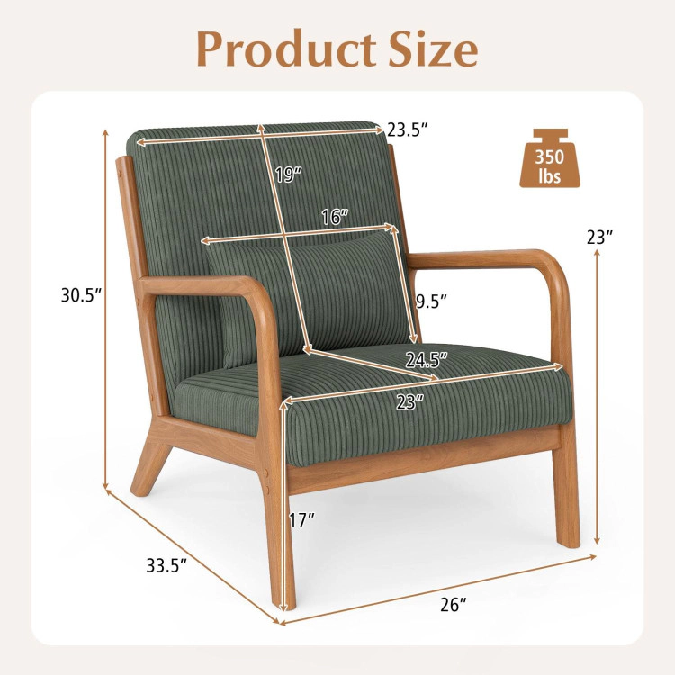 Hivvago Accent Chair Corduroy Upholstered Lounge With Lumbar Pillow