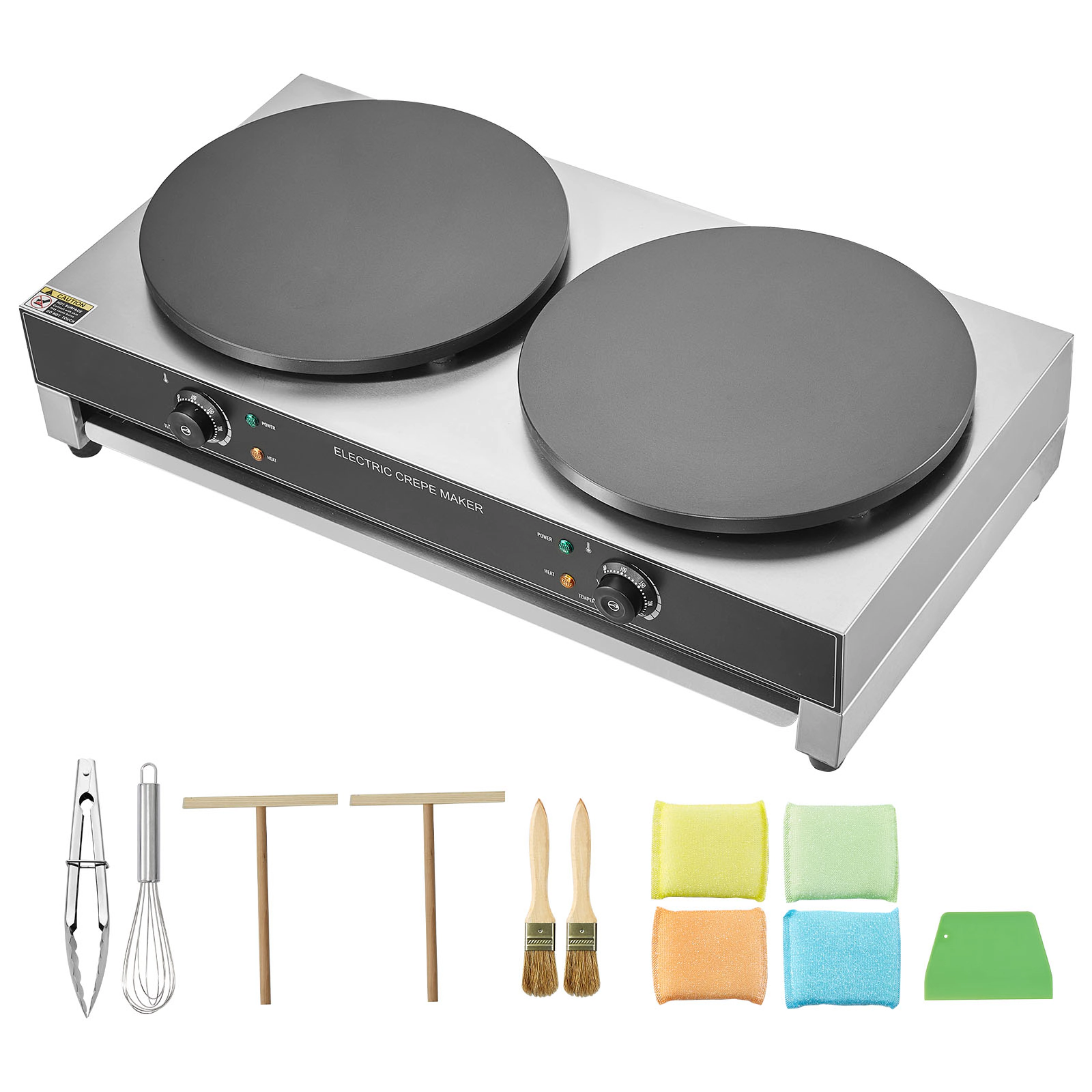 HONGGE Electric Crepe Maker, 16-Inch Commercial Crepe Machine, Flat Plate Crepe Griddle, Nonstick Stainless Steel