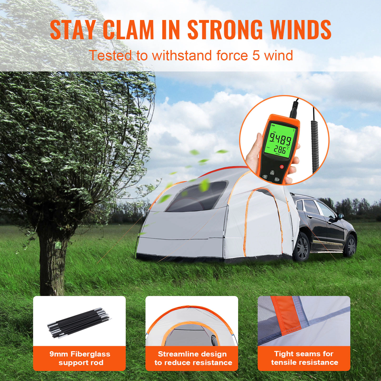 HONGGE SUV Camping Tent Attachment, 8x8 ft Rear Tent for SUVs Vans & Trucks