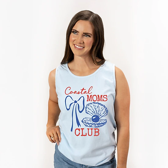 Simply Sage Market - Coastal Moms Club Outline - Women's Garment Dyed Graphic Tank Top