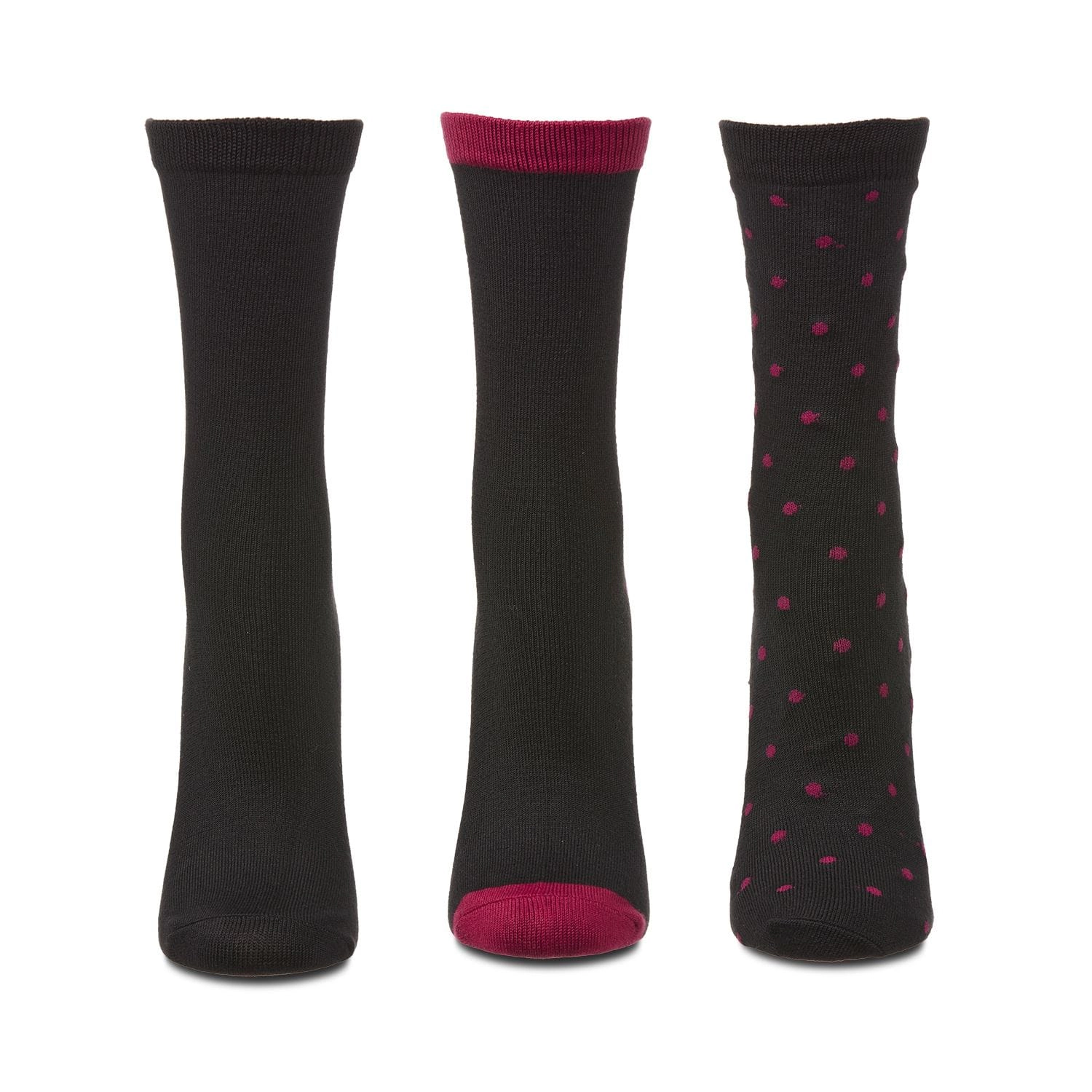 MeMoi 3 Pairs Women's ButterSoft Polytam Polka Dot and Solid Colors Crew Socks