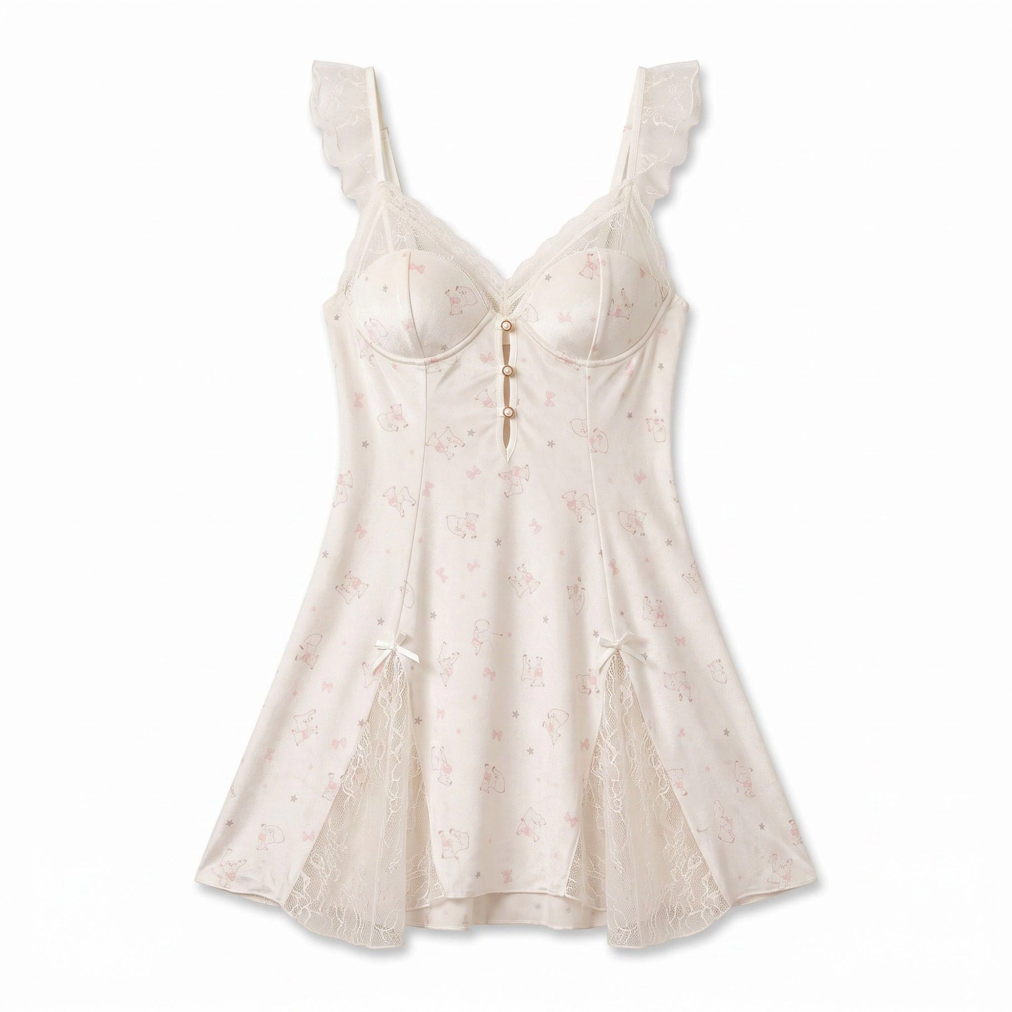 Anna-Kaci Women's Printed Lace Bustier Keyhole Chemise Nightgown