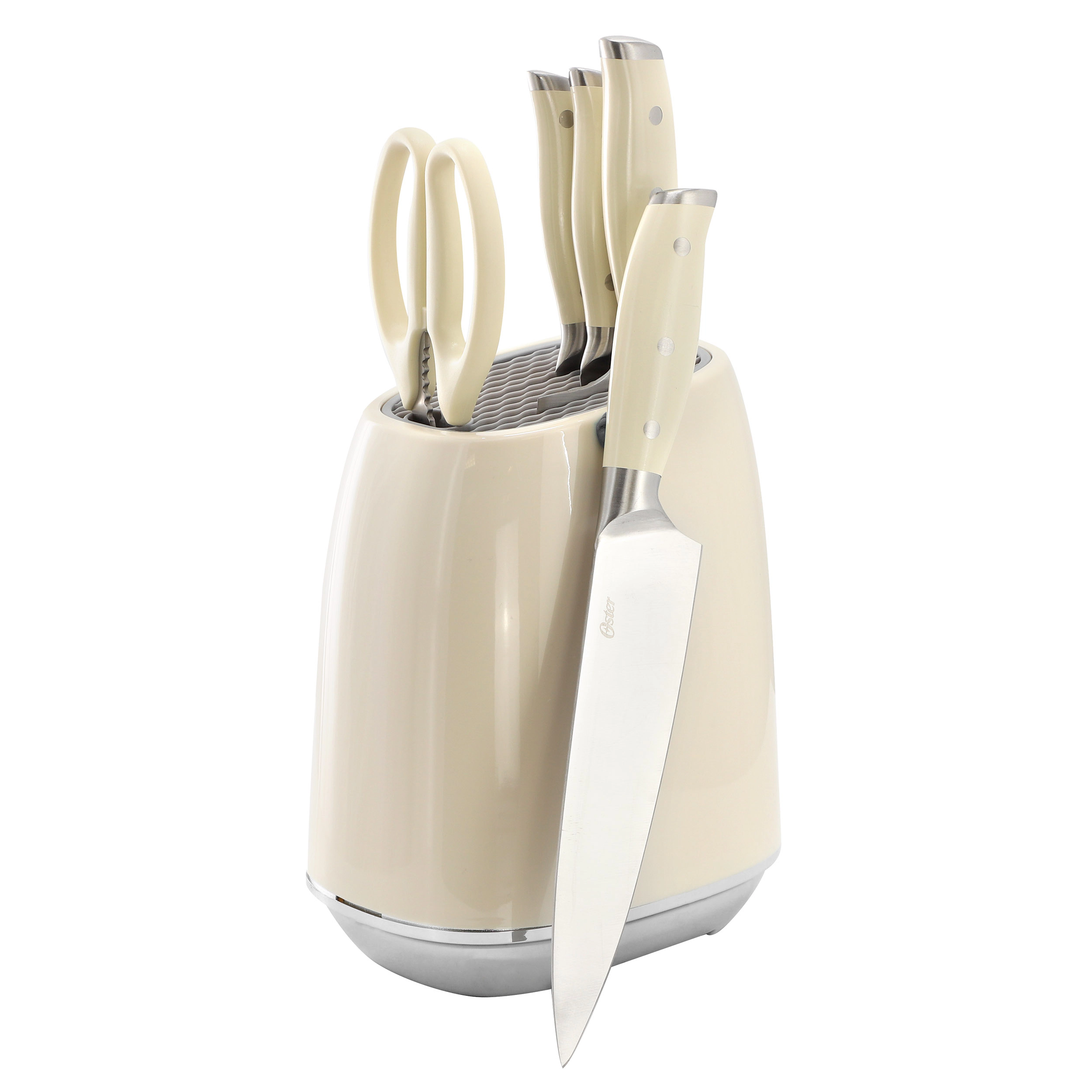 Oster Deaton 6 Piece Cutlery Set and Storage Block in Off-White