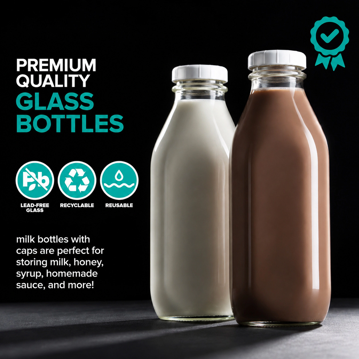 WZK 4-Pack Reusable Food Grade Glass Milk Jugs Storage Containers