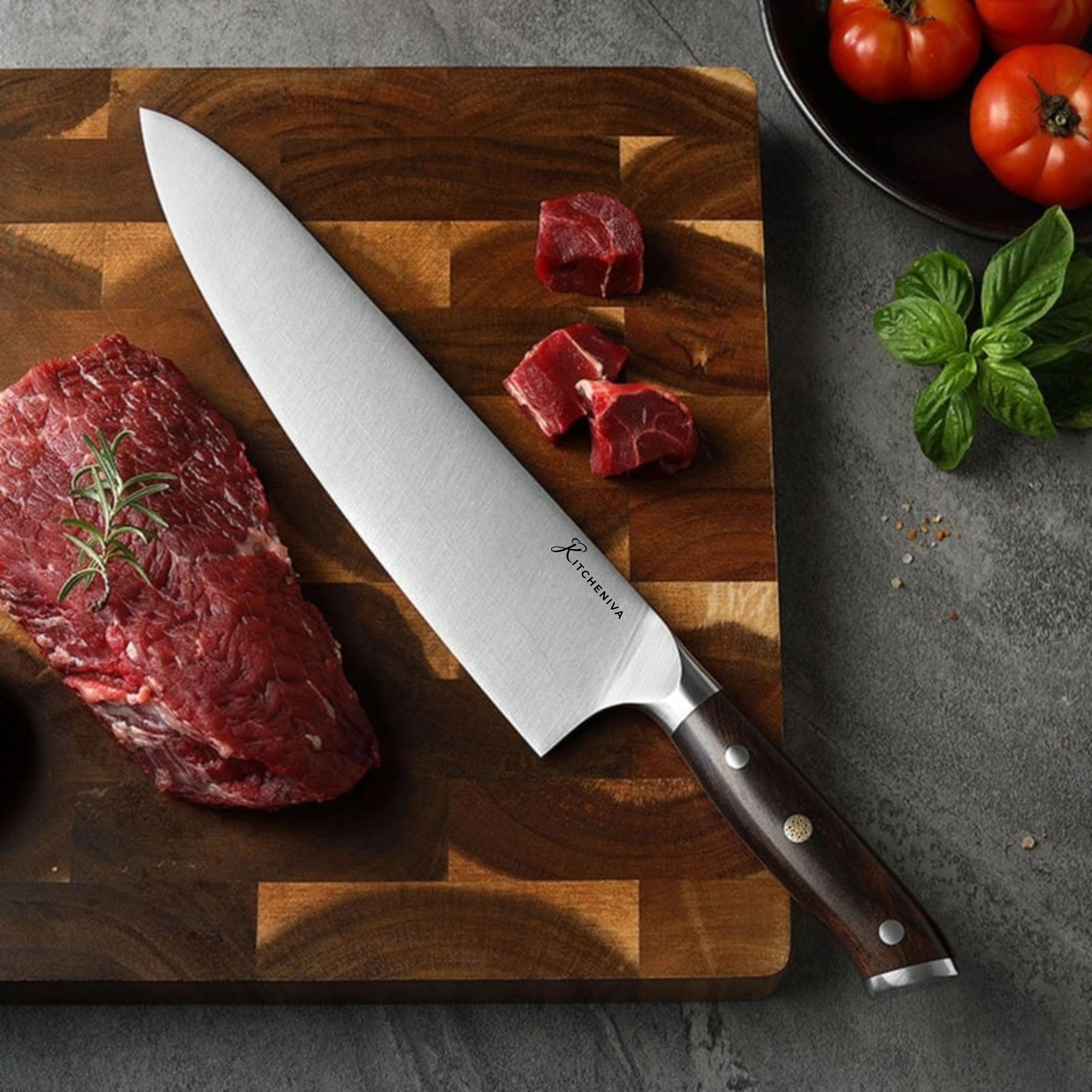 Kitcheniva 10-Inch German Stainless Steel Chefs Knife With Ebony Wood Handle