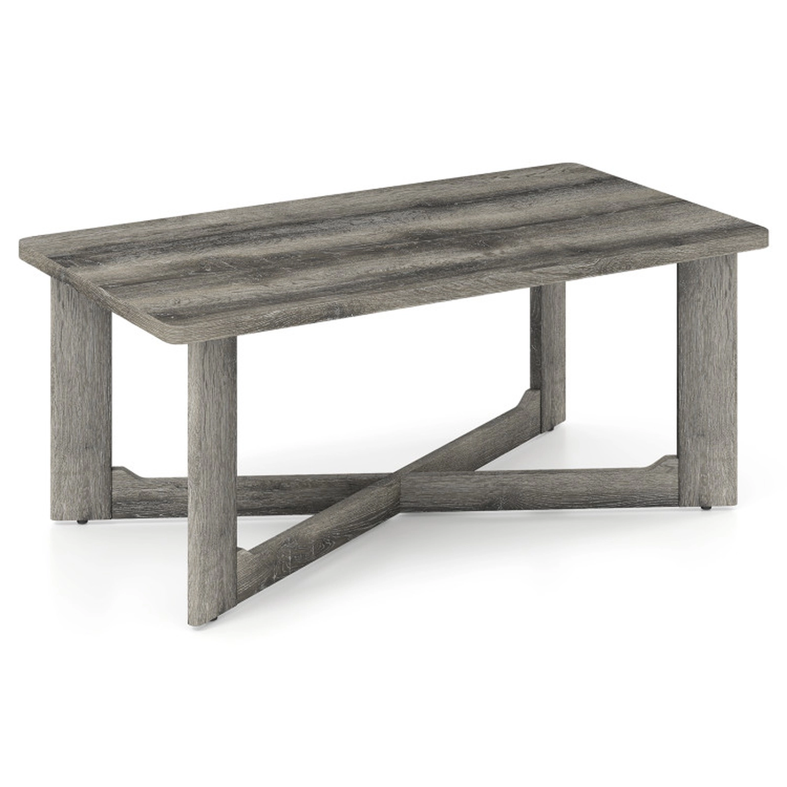 SUGIFT 4-in Thick Legs X-Shaped Solid Rubber Wood Base Coffee Table 44-in x 23.5-in x 18.5-in 250-lb Capacity Gray