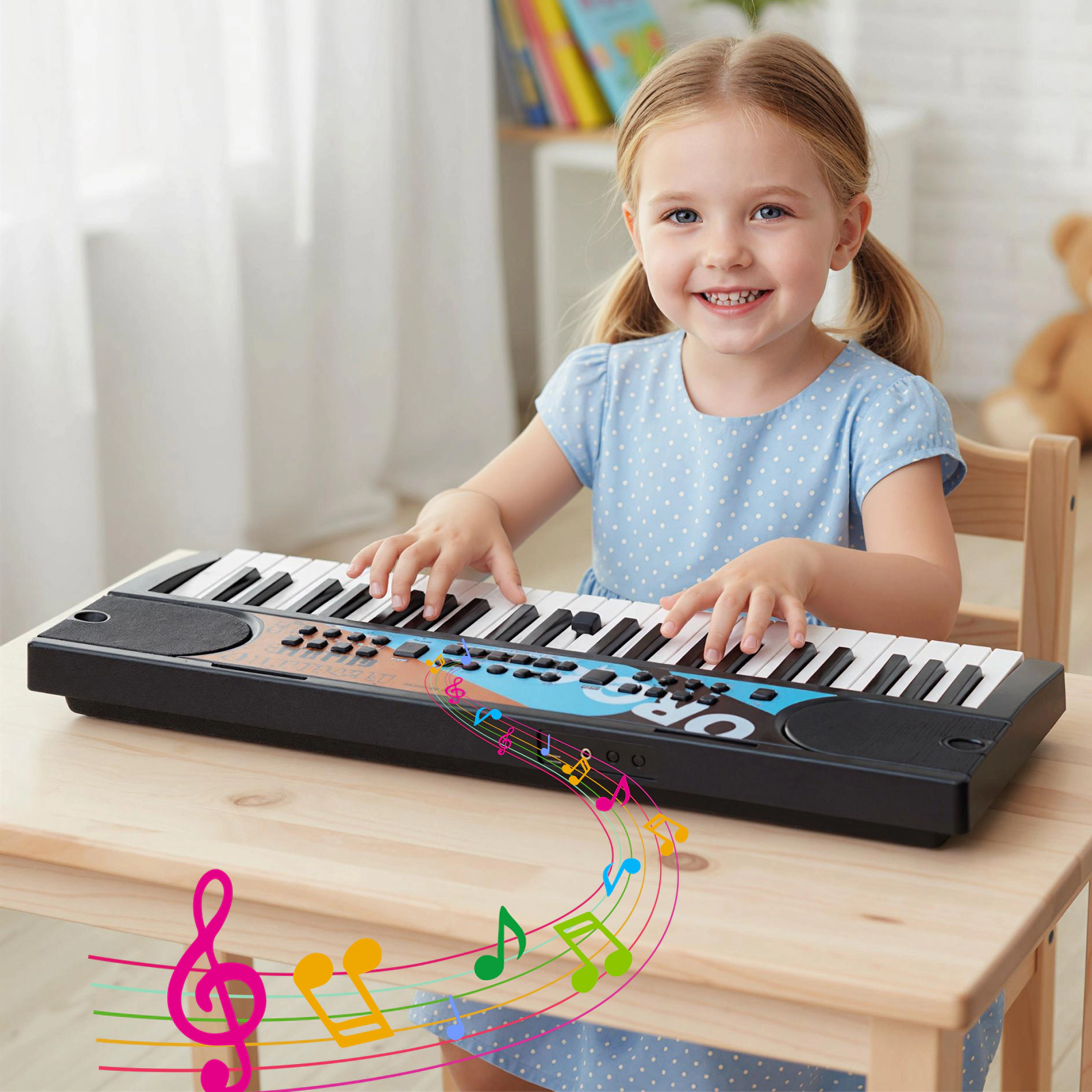 SUGIFT 49-Key Portable Kids Electric Keyboard Piano with 8 Rhythms 8 Tones and 10 Demo Songs Ages 3+ Black/White