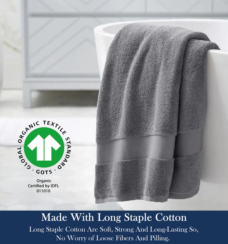 Delara Organic Cotton Luxuriously Plush Bath Towel 30x58 inches GOTS and Oeko-TEX Certified Premium Hotel Quality Towels