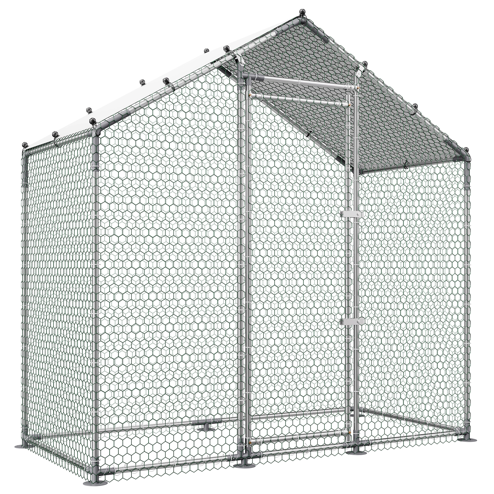 HONGGE Large Metal Chicken Coop Walk-in Chicken Run House with Waterproof Cover & Sturdy Frame Spire Roof Poultry Cage