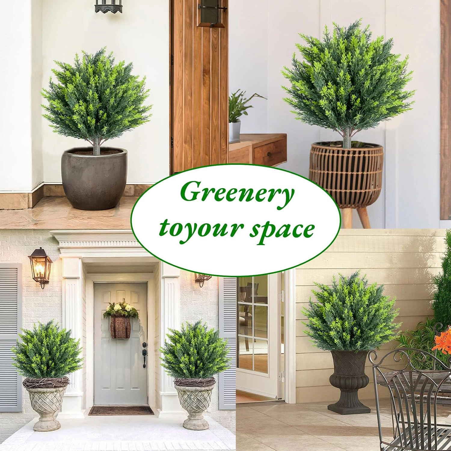 Artificial Topiary Ball Trees, Set of 4, Green, 25.6 x 17.7 in