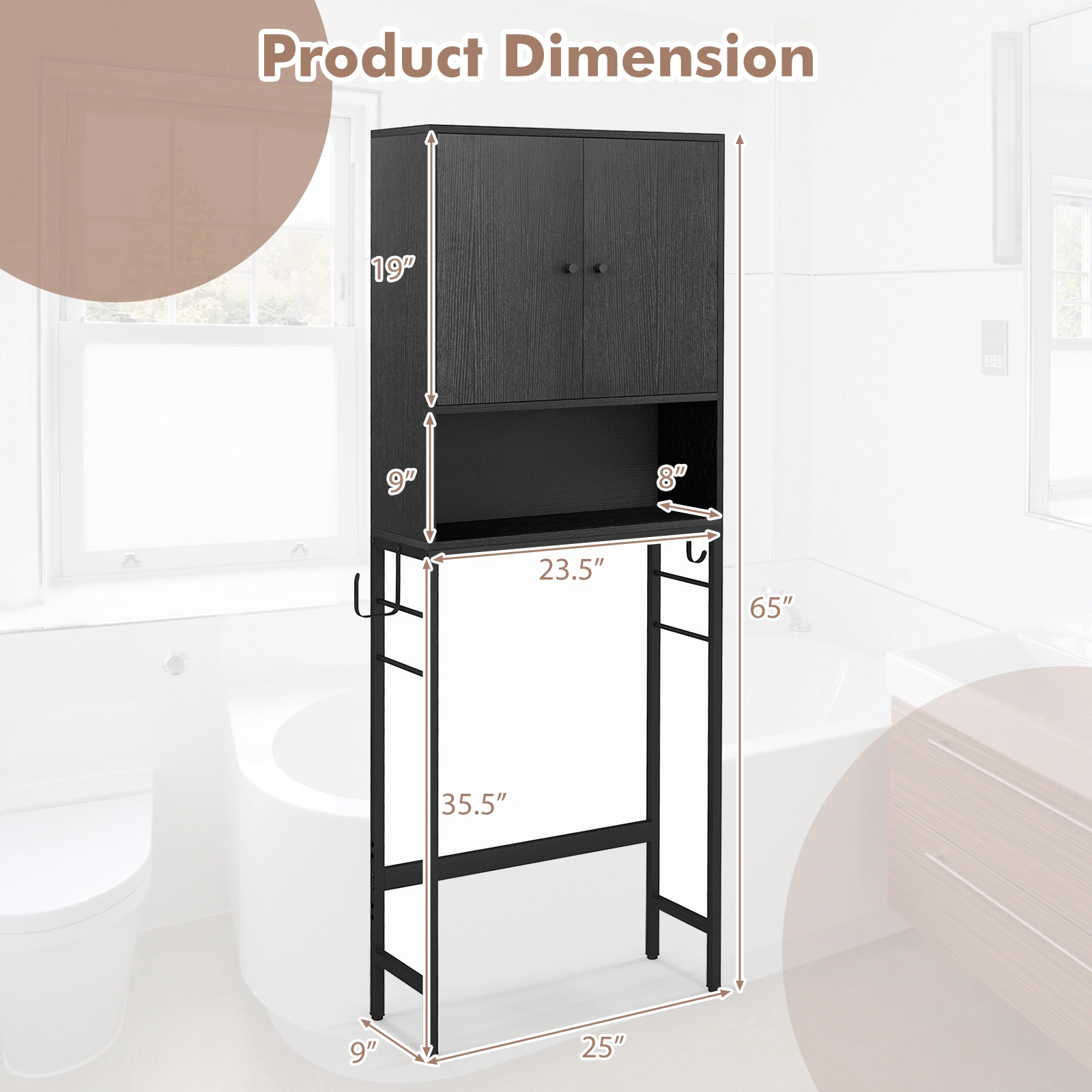 Glintex Over-the-Toilet Cabinet with 2 Doors Rust-Resistant Finish and 132-Lb Load