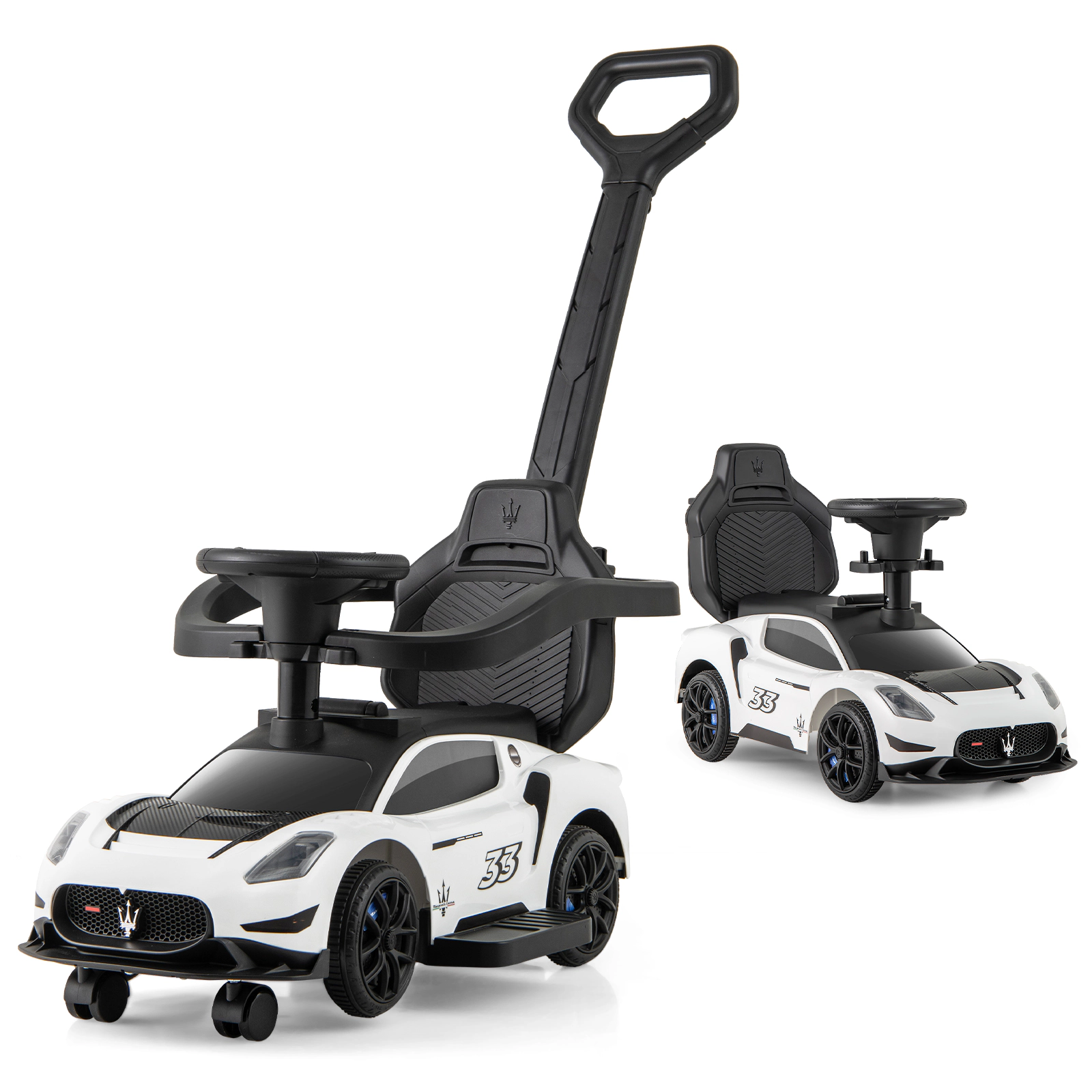 SUGIFT 3-in-1 Maserati Licensed Ride-On Push Sliding Car with Music 55-lb Capacity Ages 18-60 Months Pink/White