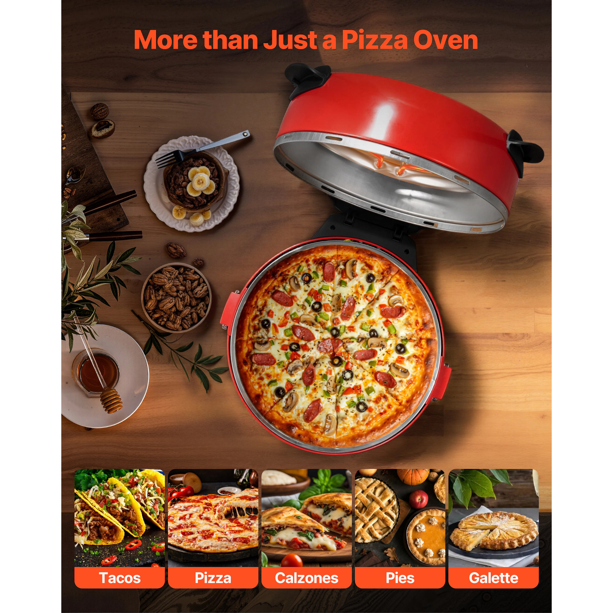 HONGGE Pizza Oven, Electric Maker, Pizzas Cooker with Cordierite Stone, 5-Mode Temperature Control